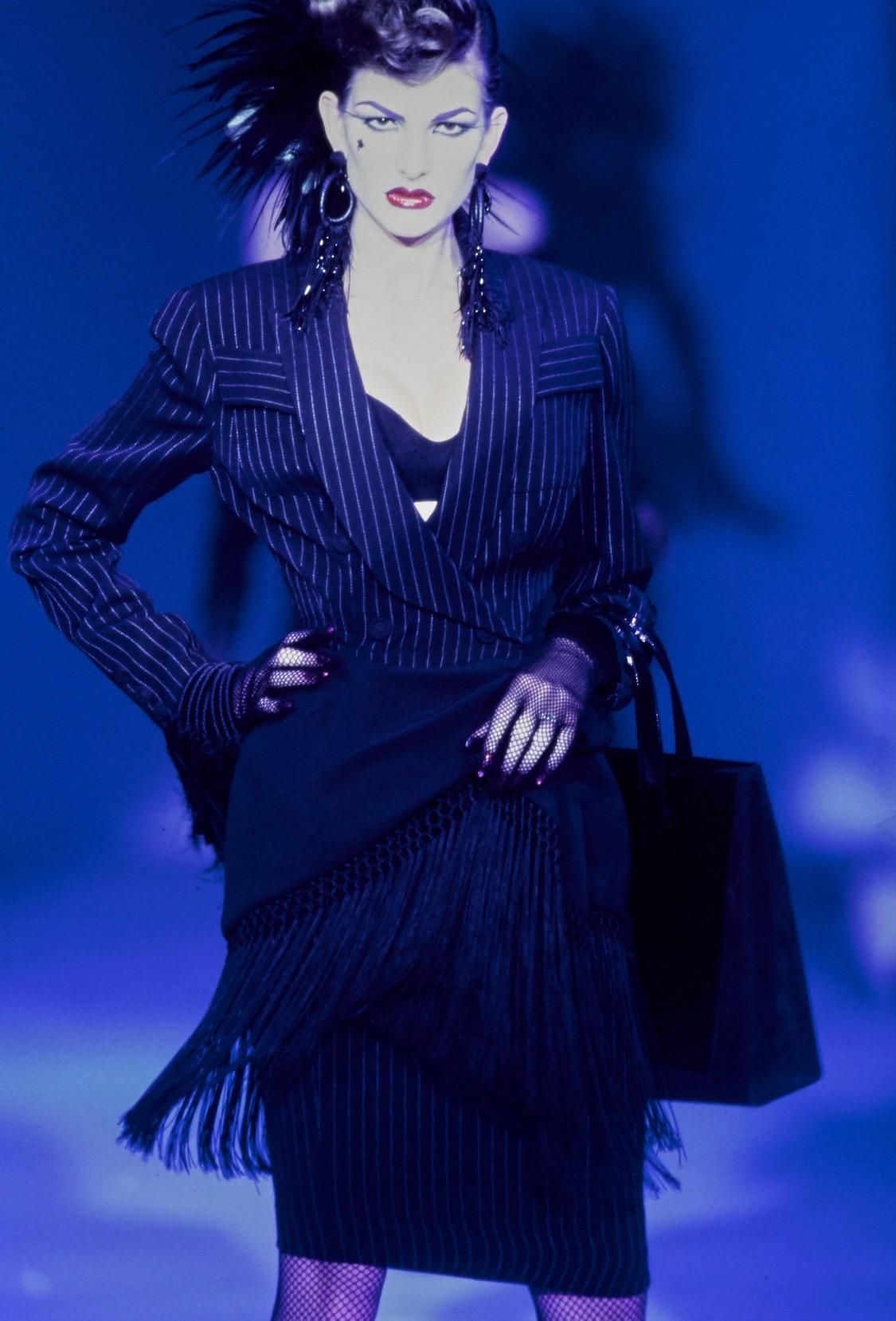 Presenting a chic Thierry Mugler blazer, designed by Manfred Mugler. From the Spring/Summer 1997 'Les Insectes' Couture collection this blazer features masterful design and tailoring with similar designs being presented on the season's runway. The
