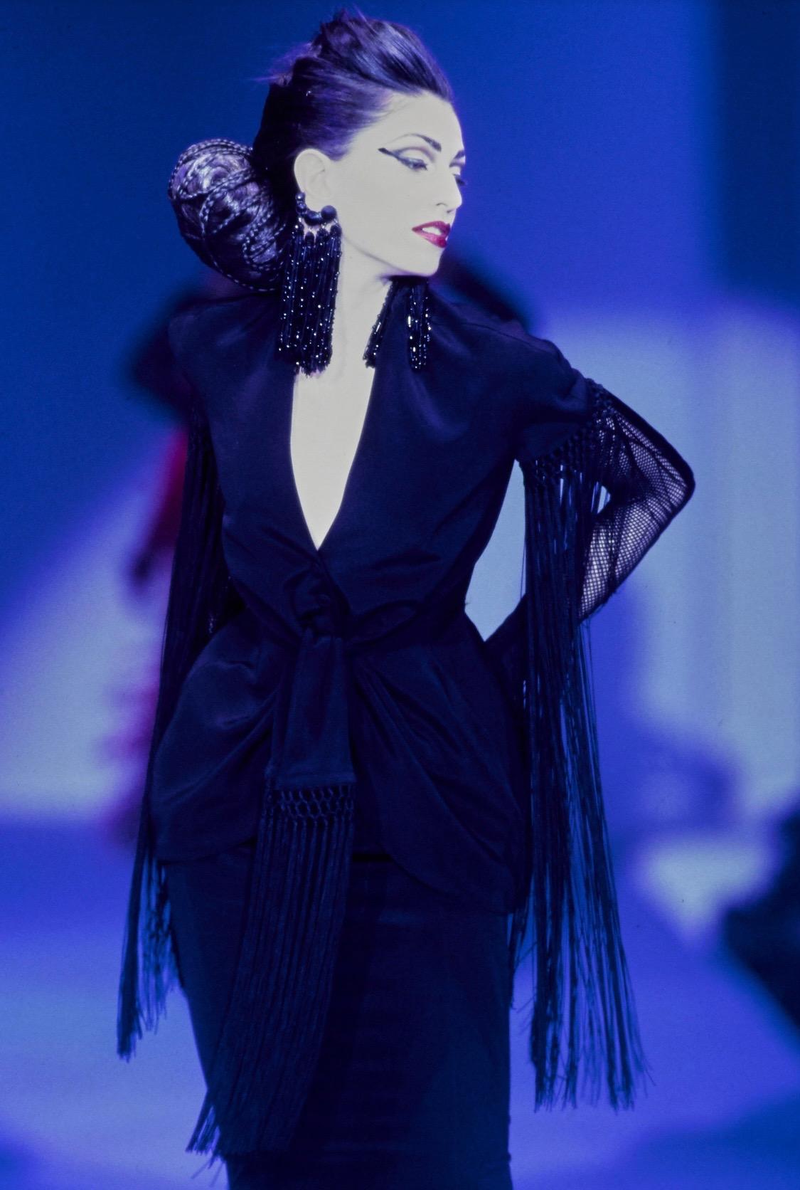 S/S 1997 Thierry Mugler Couture 'Les Insectes' Black Fringe Tassel Blazer  In Good Condition For Sale In West Hollywood, CA