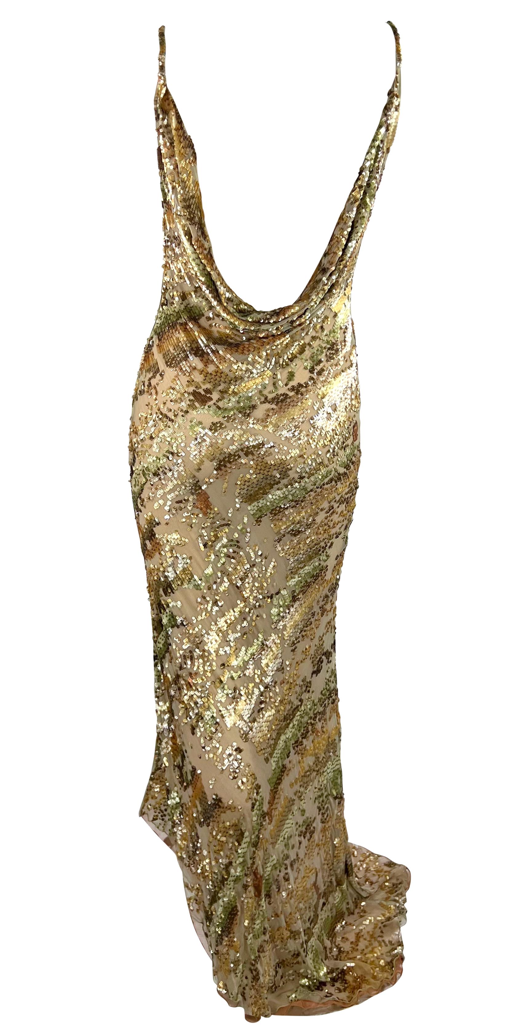 S/S 1997 Valentino Garavani Runway Ad Dégradé Sequin Plunging Cowl Backless Gown For Sale 5