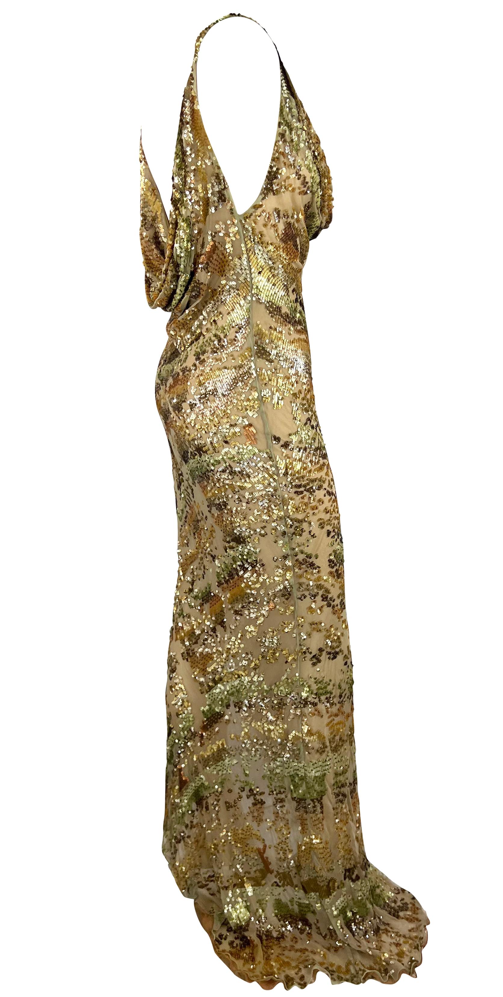 S/S 1997 Valentino Garavani Runway Ad Dégradé Sequin Plunging Cowl Backless Gown For Sale 7