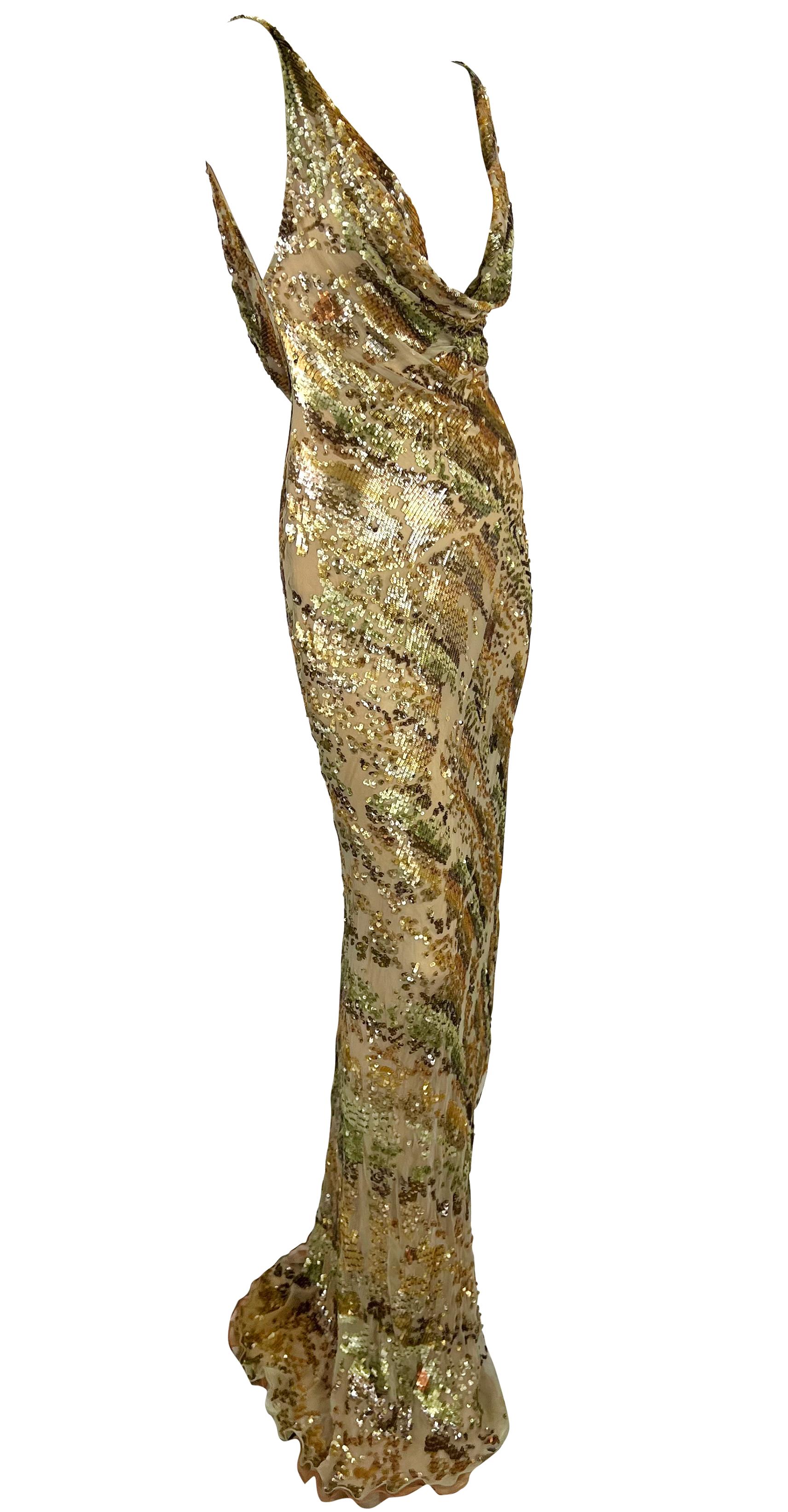 S/S 1997 Valentino Garavani Runway Ad Dégradé Sequin Plunging Cowl Backless Gown For Sale 8