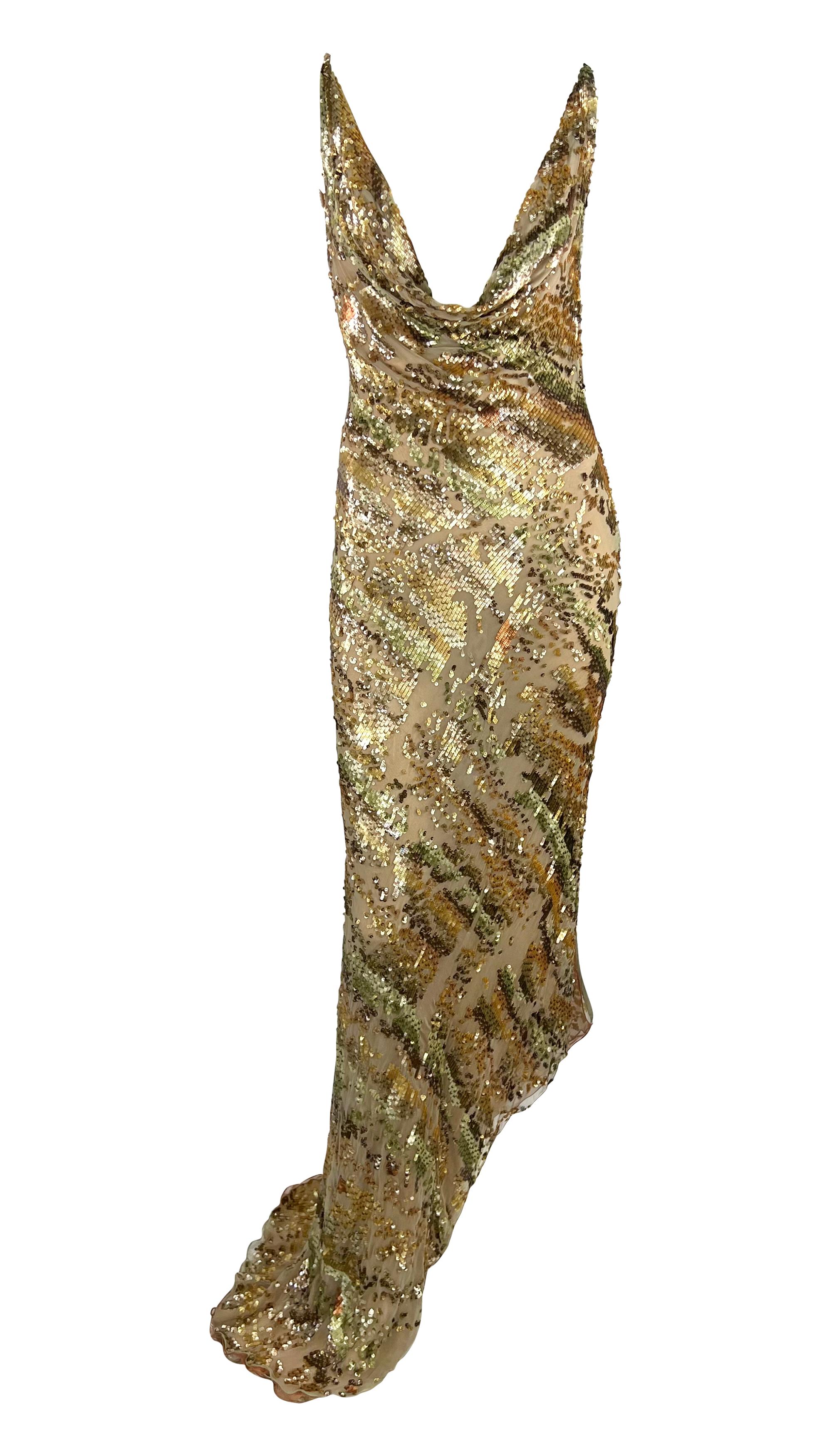 S/S 1997 Valentino Garavani Runway Ad Dégradé Sequin Plunging Cowl Backless Gown For Sale 9