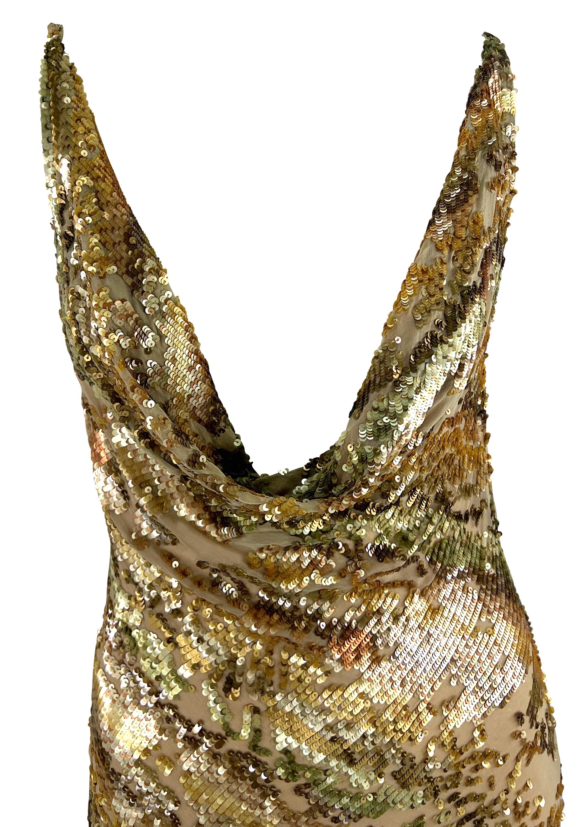 Brown S/S 1997 Valentino Garavani Runway Ad Dégradé Sequin Plunging Cowl Backless Gown For Sale