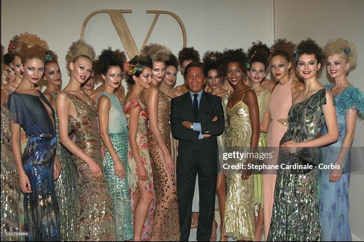 S/S 1997 Valentino Garavani Runway Ad Dégradé Sequin Plunging Cowl Backless Gown For Sale 2