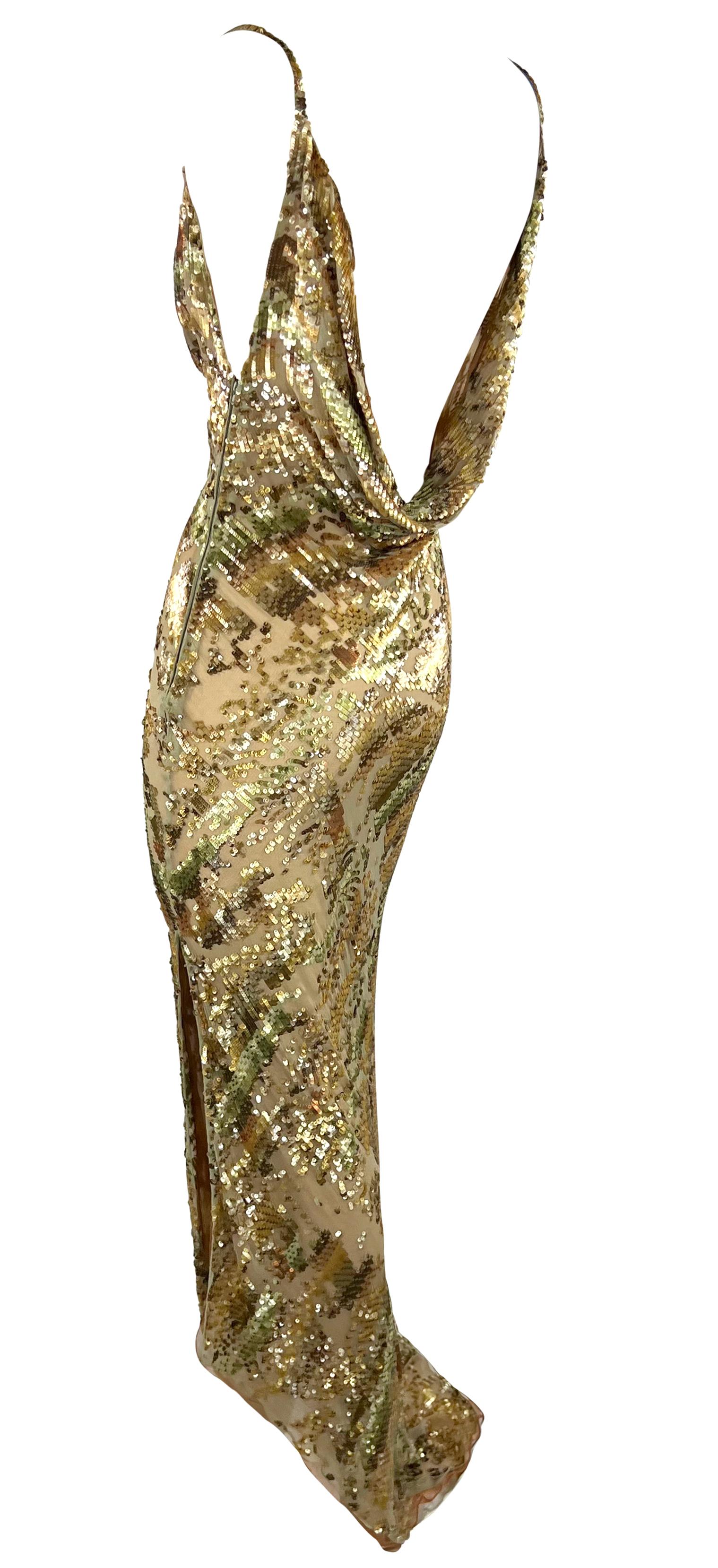 S/S 1997 Valentino Garavani Runway Ad Dégradé Sequin Plunging Cowl Backless Gown For Sale 3