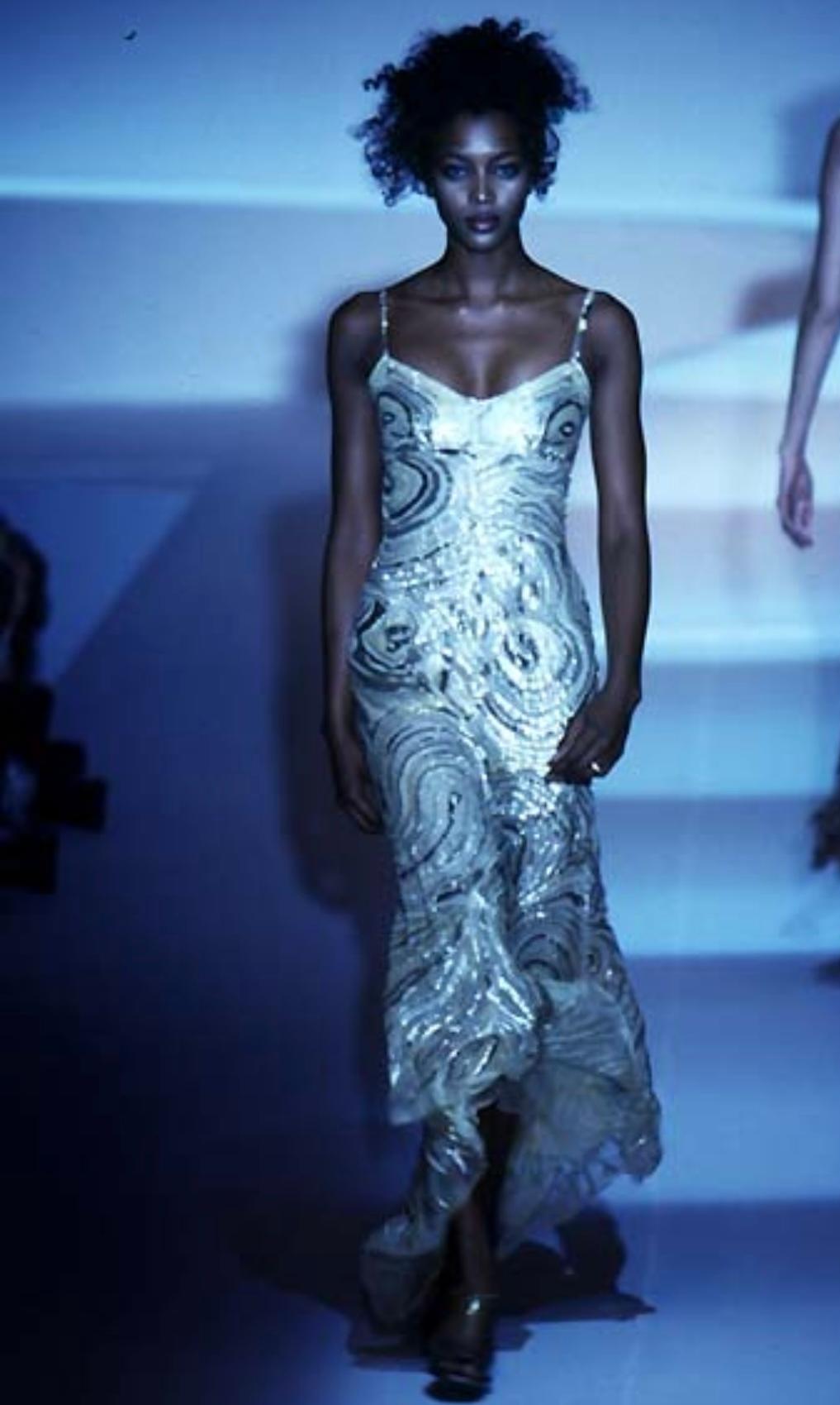 S/S 1997 Valentino Garavani Runway Naomi Abstract Organic Form Sequin Gown For Sale 7
