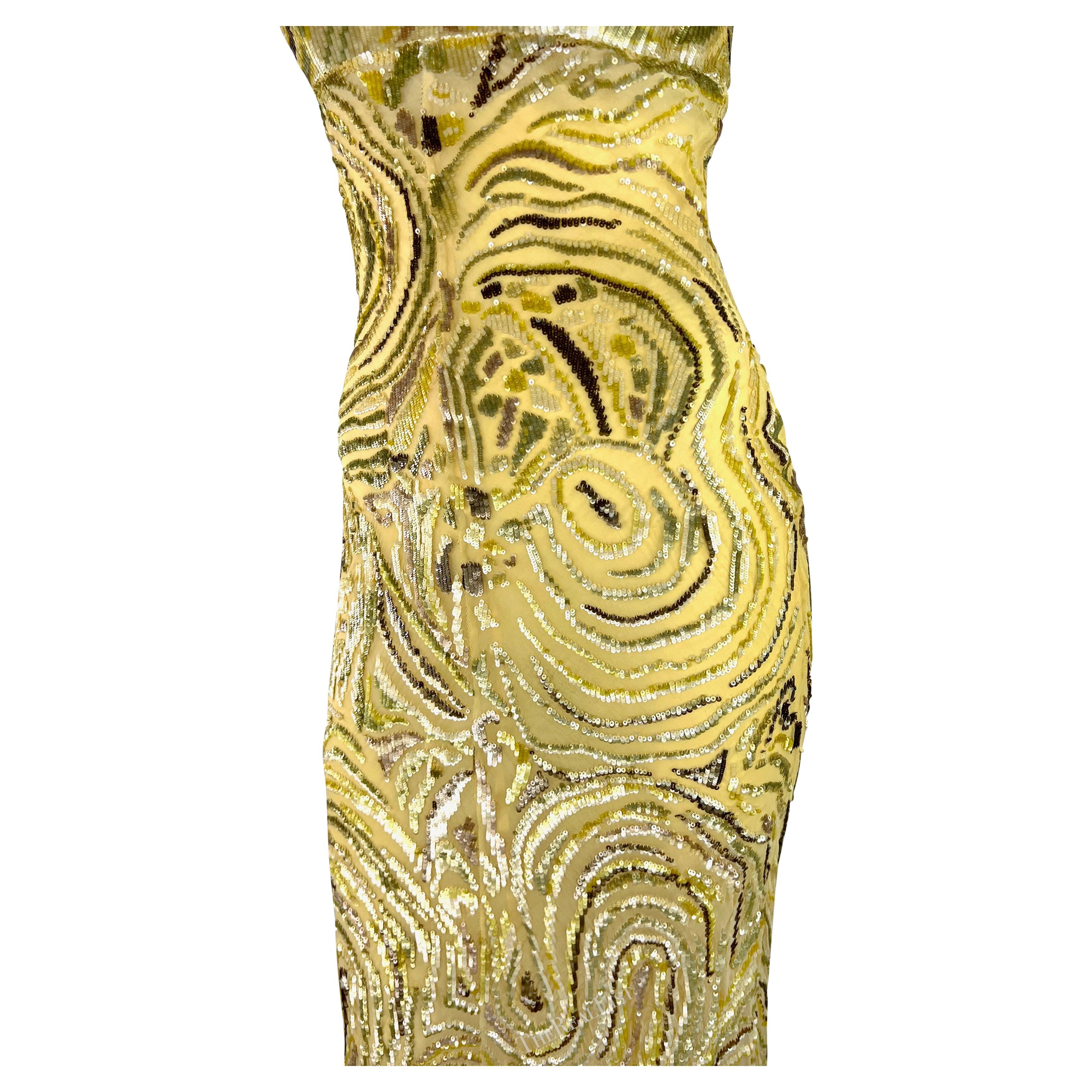 S/S 1997 Valentino Garavani Runway Naomi Abstract Organic Form Sequin Gown For Sale 11