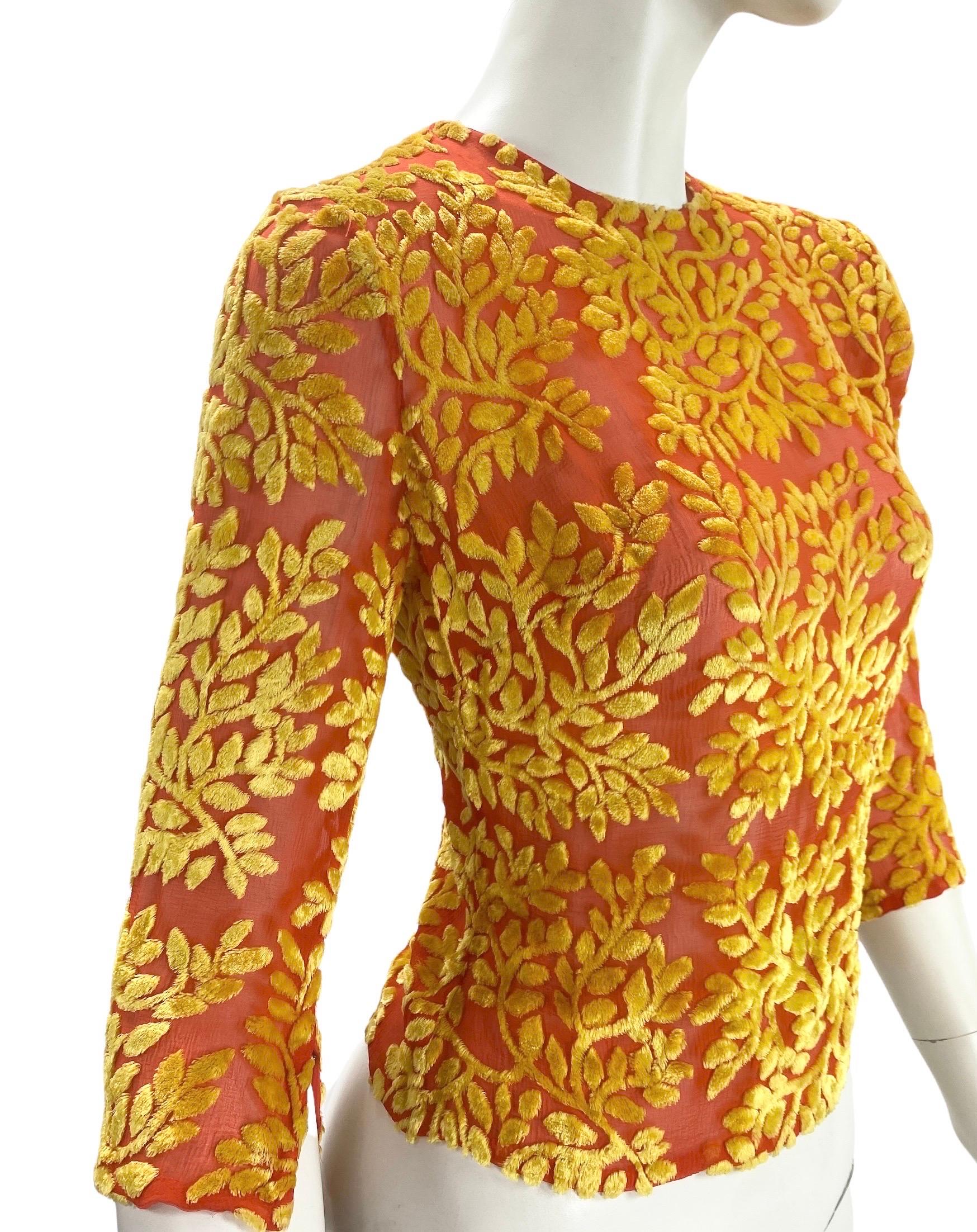 Women's S/S 1997 Vintage Gianni Versace Couture Floral Devore Velvet Shirt For Sale