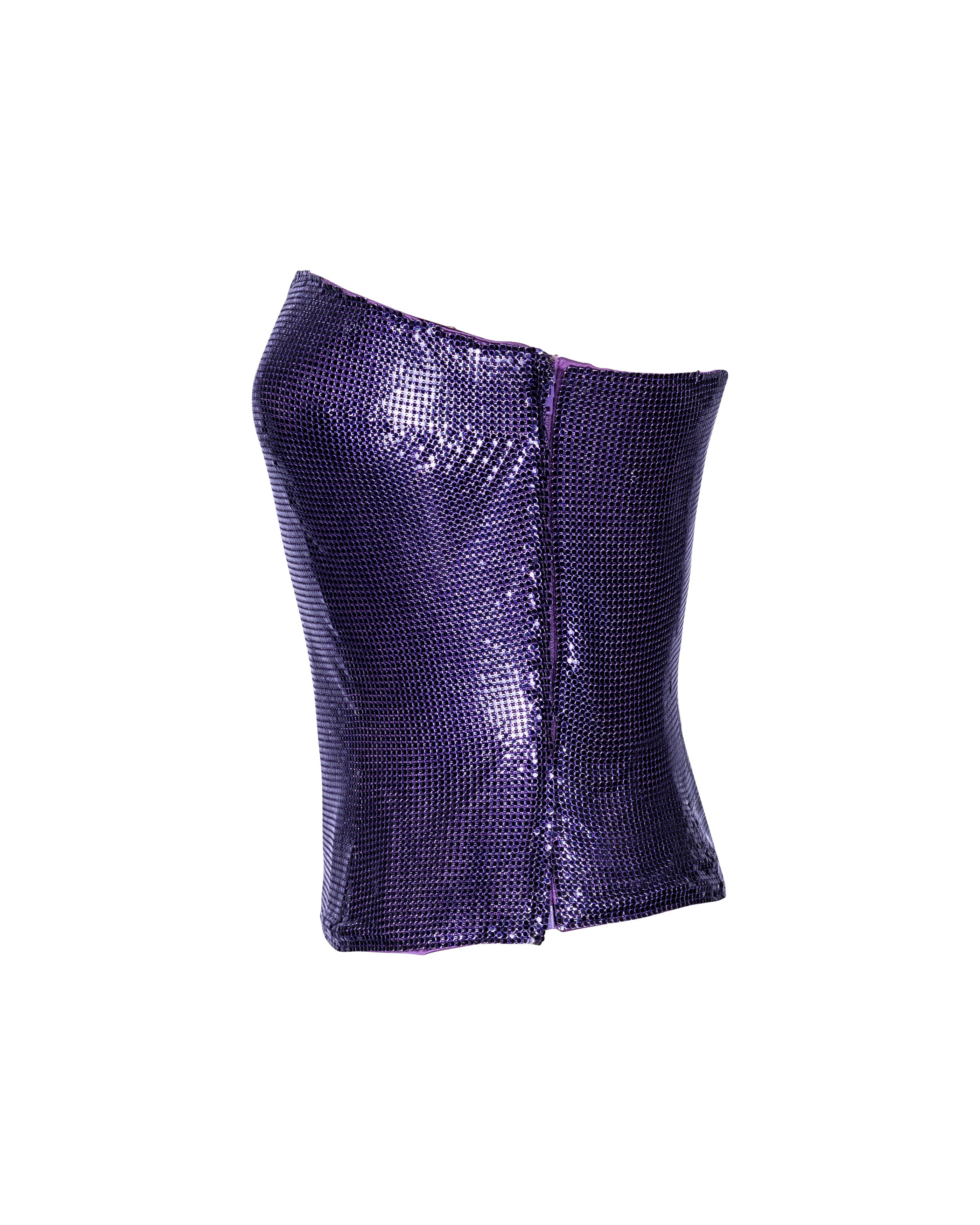 Women's S/S 1998 Atelier Versace Haute Couture Purple Strapless Oroton Chainmail Top For Sale