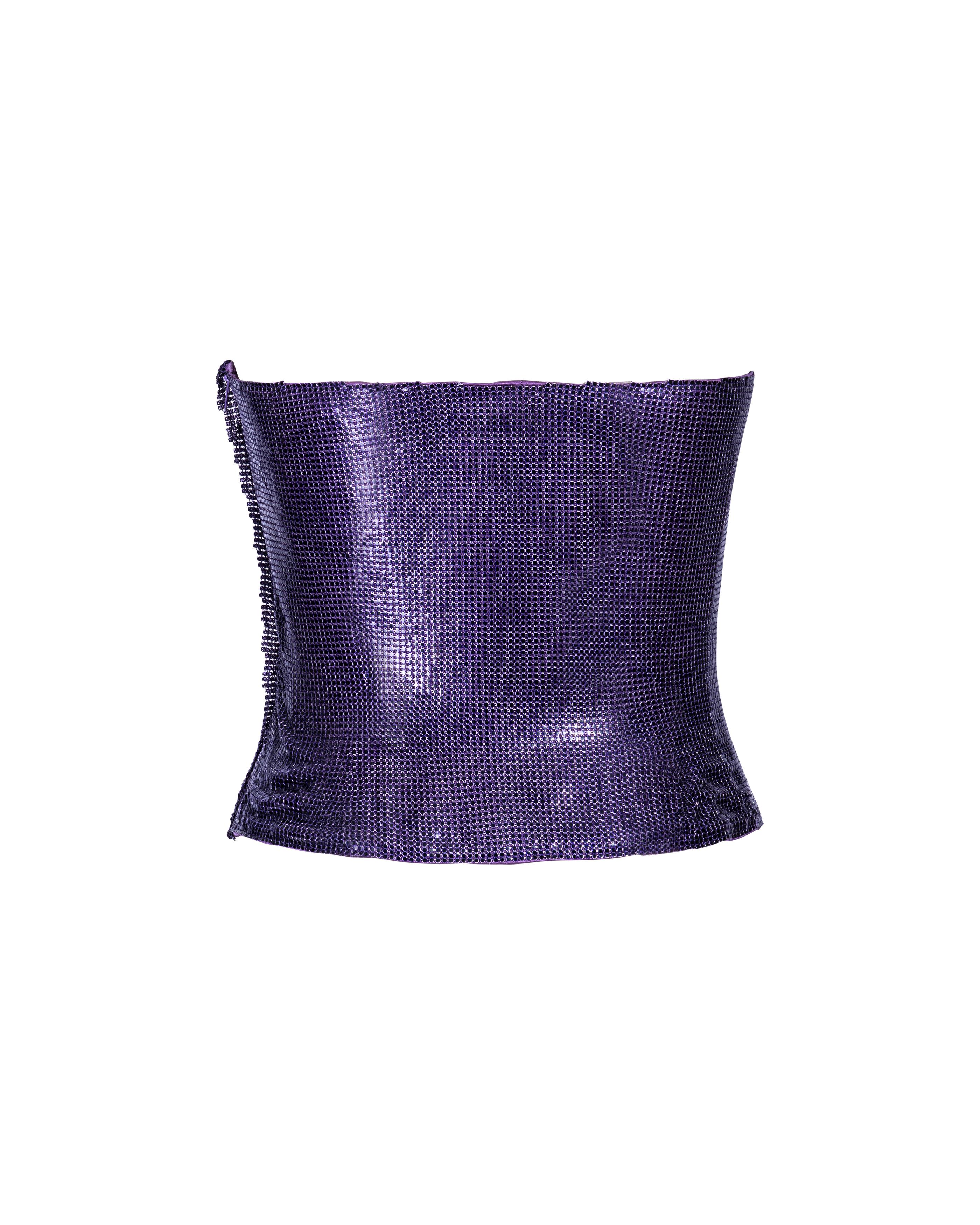 S/S 1998 Atelier Versace Haute Couture Purple Strapless Oroton Chainmail Top For Sale 1