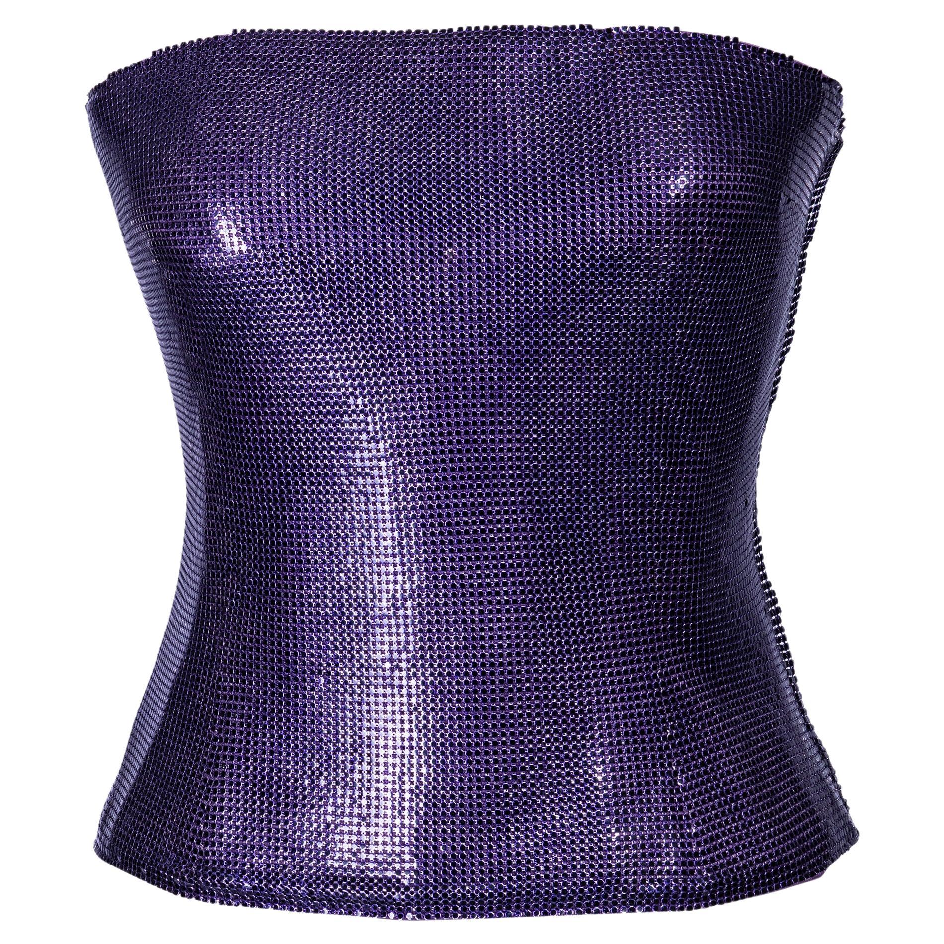 S/S 1998 Atelier Versace Haute Couture Purple Strapless Oroton Chainmail Top