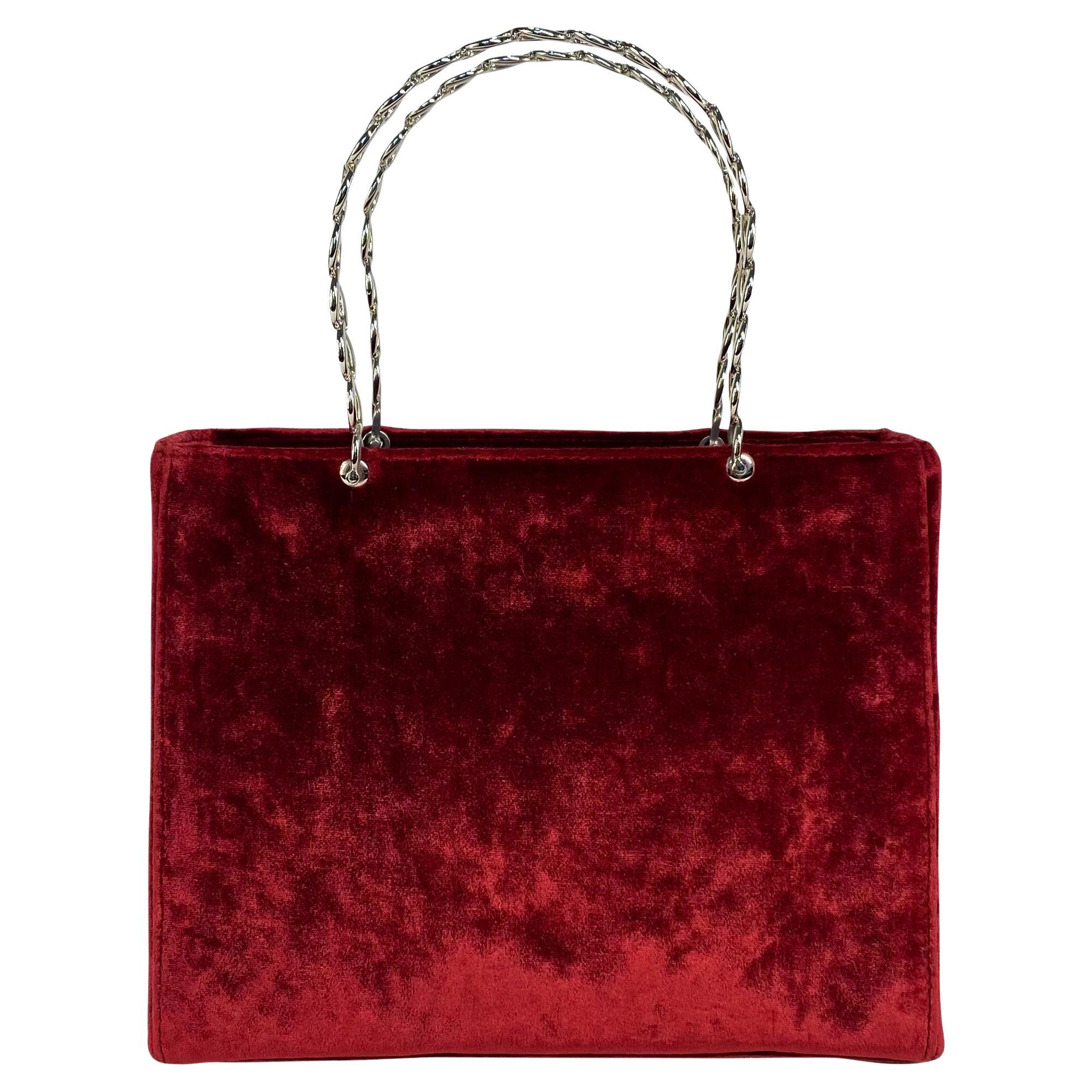 S/S 1998 Christian Dior by John Galliano for Red Velvet Fringe Metal Handle Lady Bag en vente 2