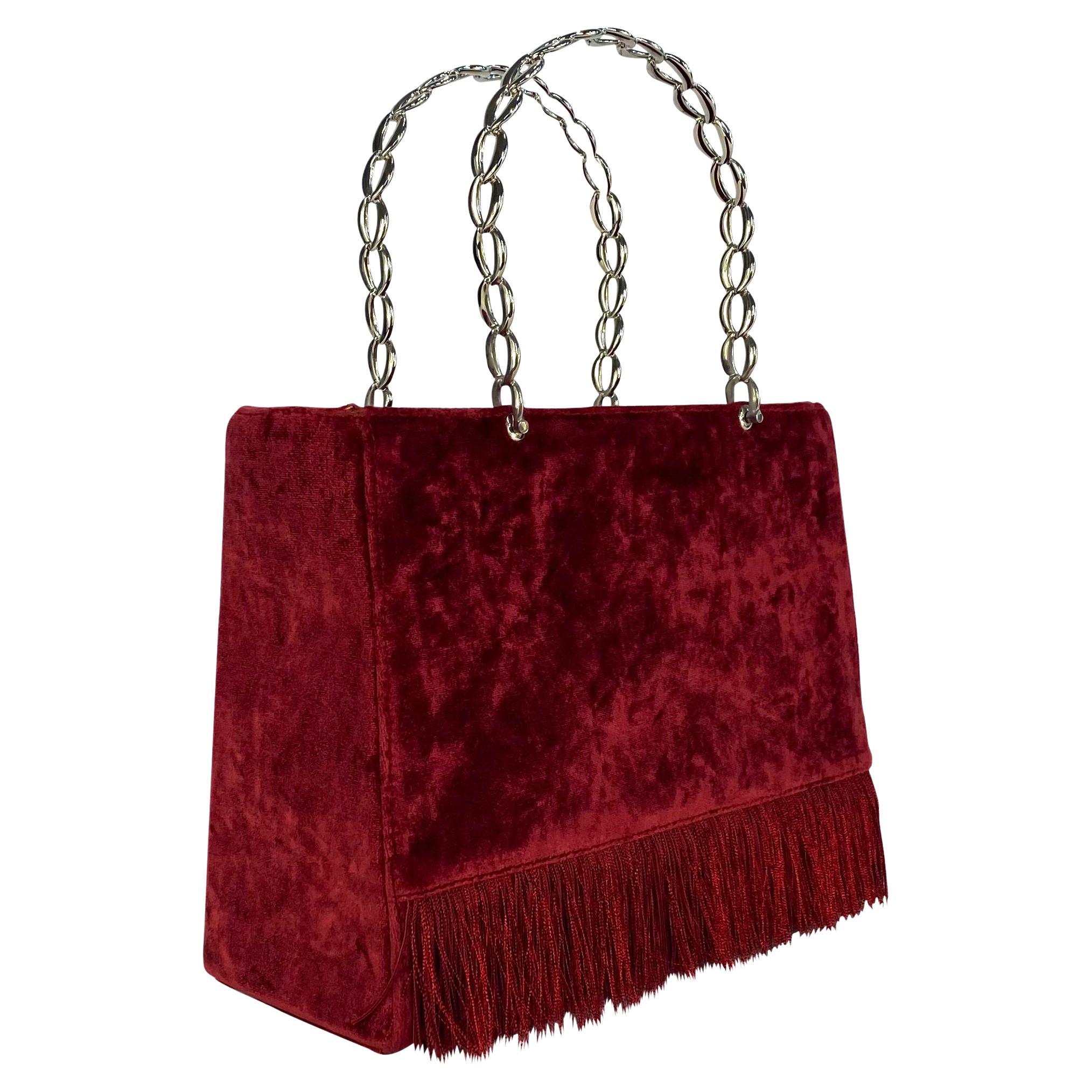 S/S 1998 Christian Dior by John Galliano Red Velvet Fringe Metal Handle Lady Bag For Sale 1