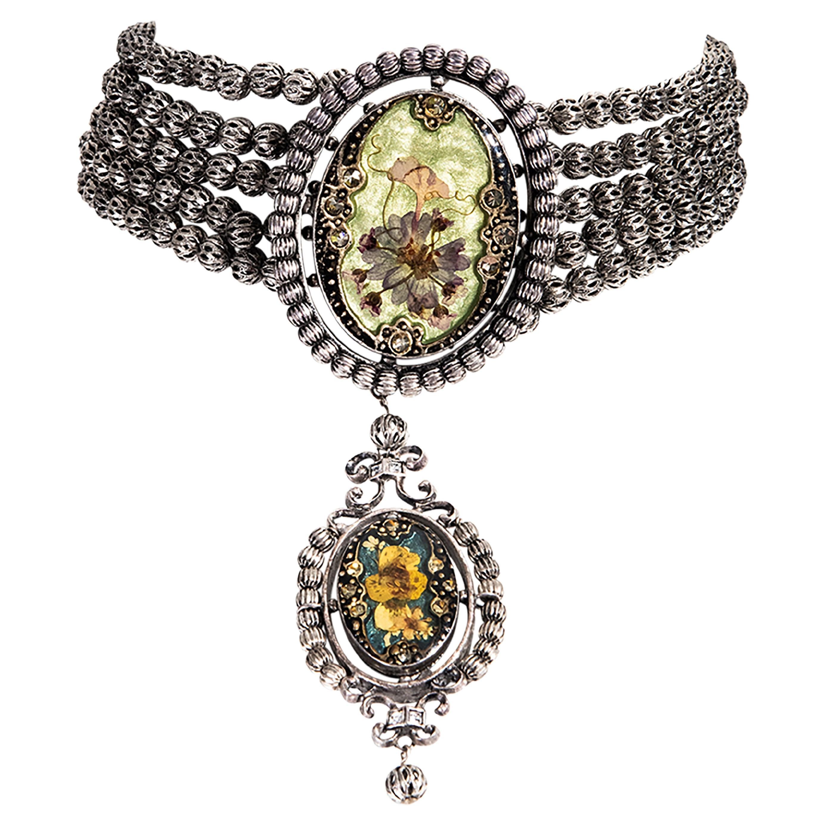 S/S 1998 Christian Dior by John Galliano Silver Cameo Choker Necklace