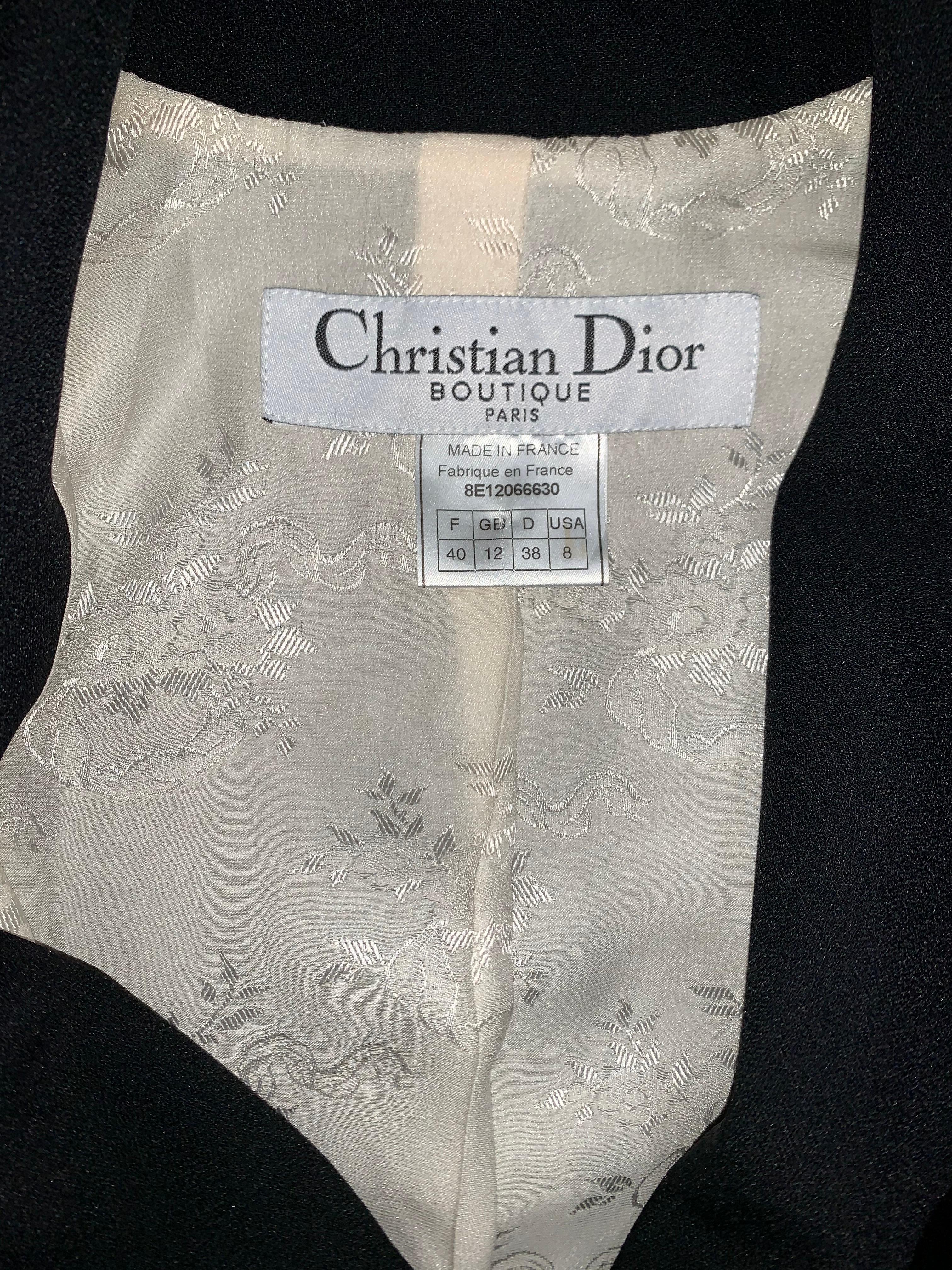 Women's S/S 1998 Christian Dior John Galliano Cropped Fringe Black Jacket & Skirt Suit