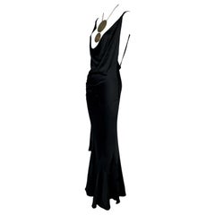 S/S 1998 Christian Dior John Galliano Runway Plunging Black Satin Gown Dress