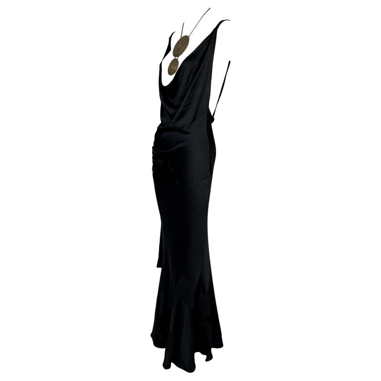 S/S 1998 Christian Dior John Galliano Runway Plunging Black Satin Gown ...