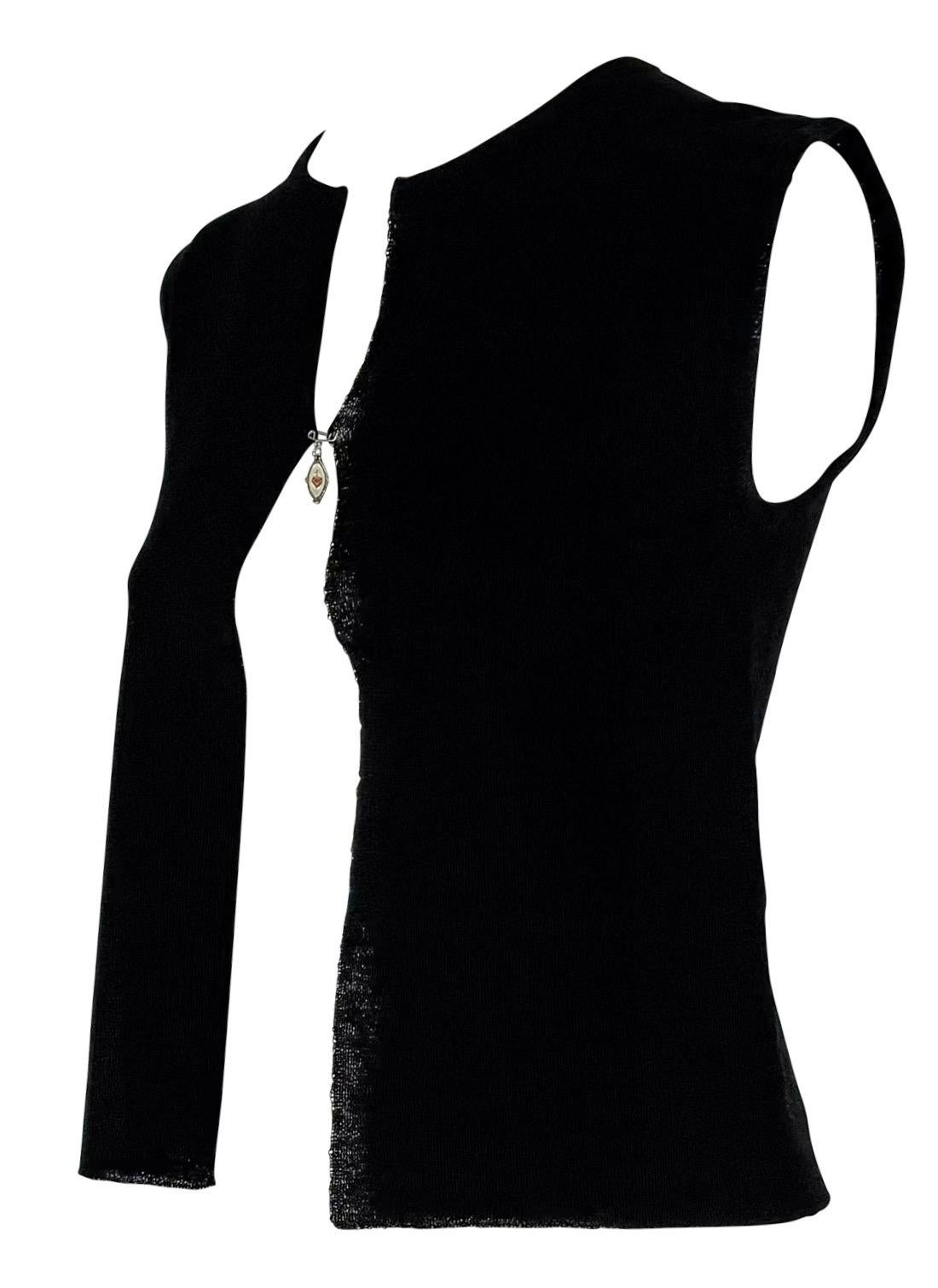 S/S 1998 Dolce & Gabbana Black Knit Sacred Heart Charm Pin Sleeveless Top In Excellent Condition In West Hollywood, CA
