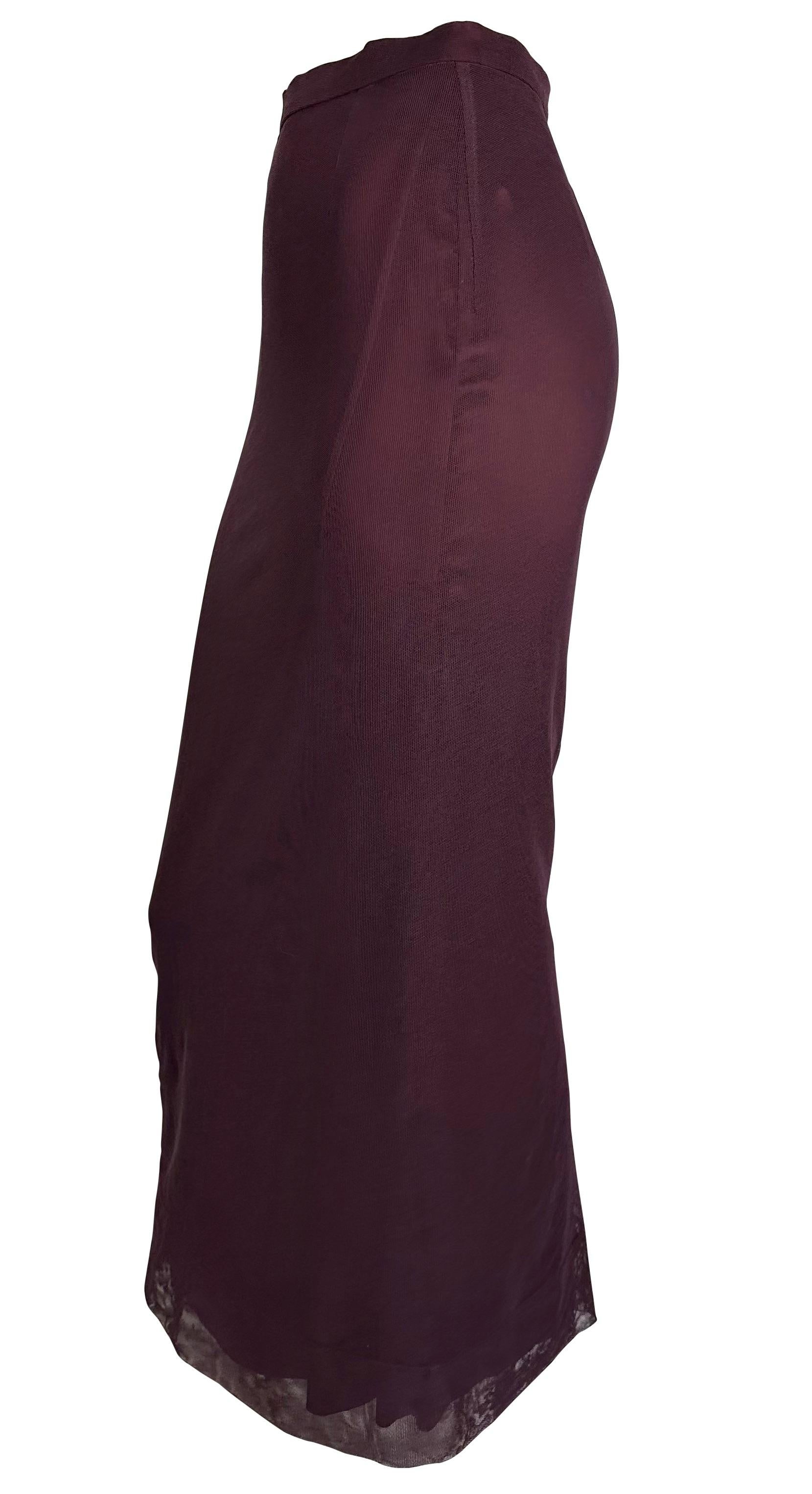 S/S 1998 Dolce & Gabbana Burgundy Bodycon Sheer Mesh Overlay Maxi Skirt In Excellent Condition For Sale In West Hollywood, CA