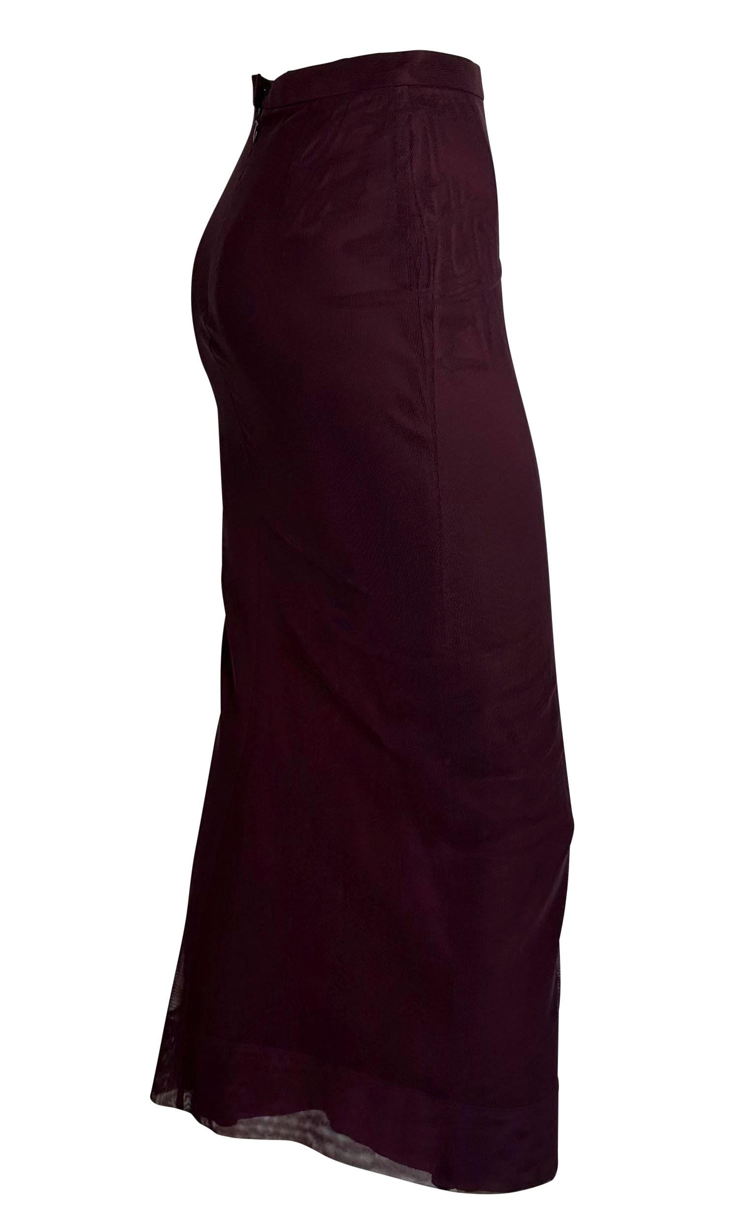 S/S 1998 Dolce & Gabbana Burgundy Bodycon Sheer Mesh Overlay Maxi Skirt For Sale 1