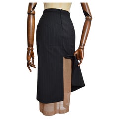 S/S 1998 Dolce & Gabbana Long Black Pinstripe Pencil Skirt with Mesh under layer