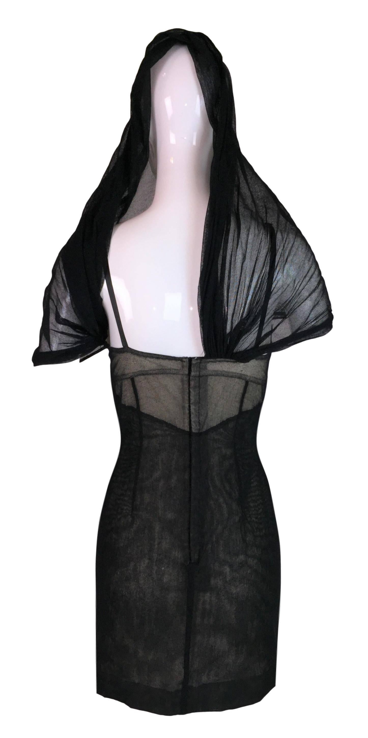 S/S 1998 Dolce & Gabbana Runway Ad Sheer Mesh Madonna Veil Charm Mini Dress In Good Condition In Yukon, OK