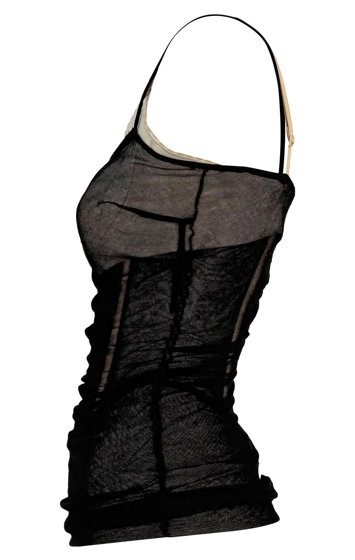 S/S 1998 Dolce & Gabbana Runway Sheer Black Mesh Beige Bustier Sleeveless Top For Sale 1