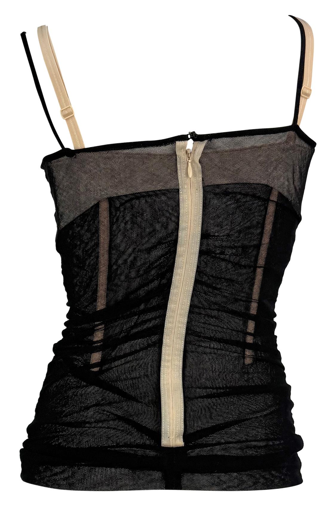 S/S 1998 Dolce & Gabbana Runway Sheer Black Mesh Beige Bustier Sleeveless Top For Sale 2