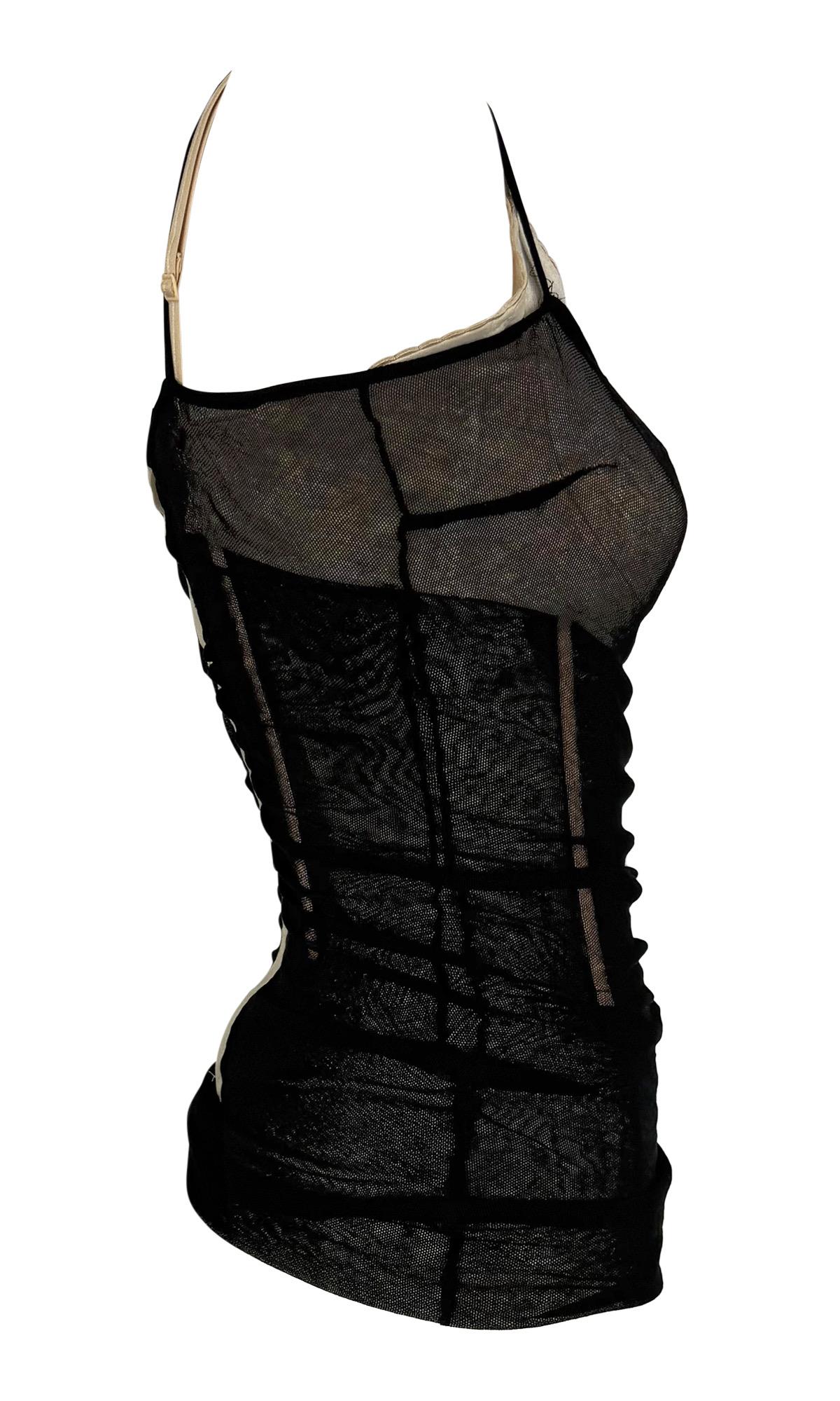 S/S 1998 Dolce & Gabbana Runway Sheer Black Mesh Beige Bustier Sleeveless Top For Sale 3