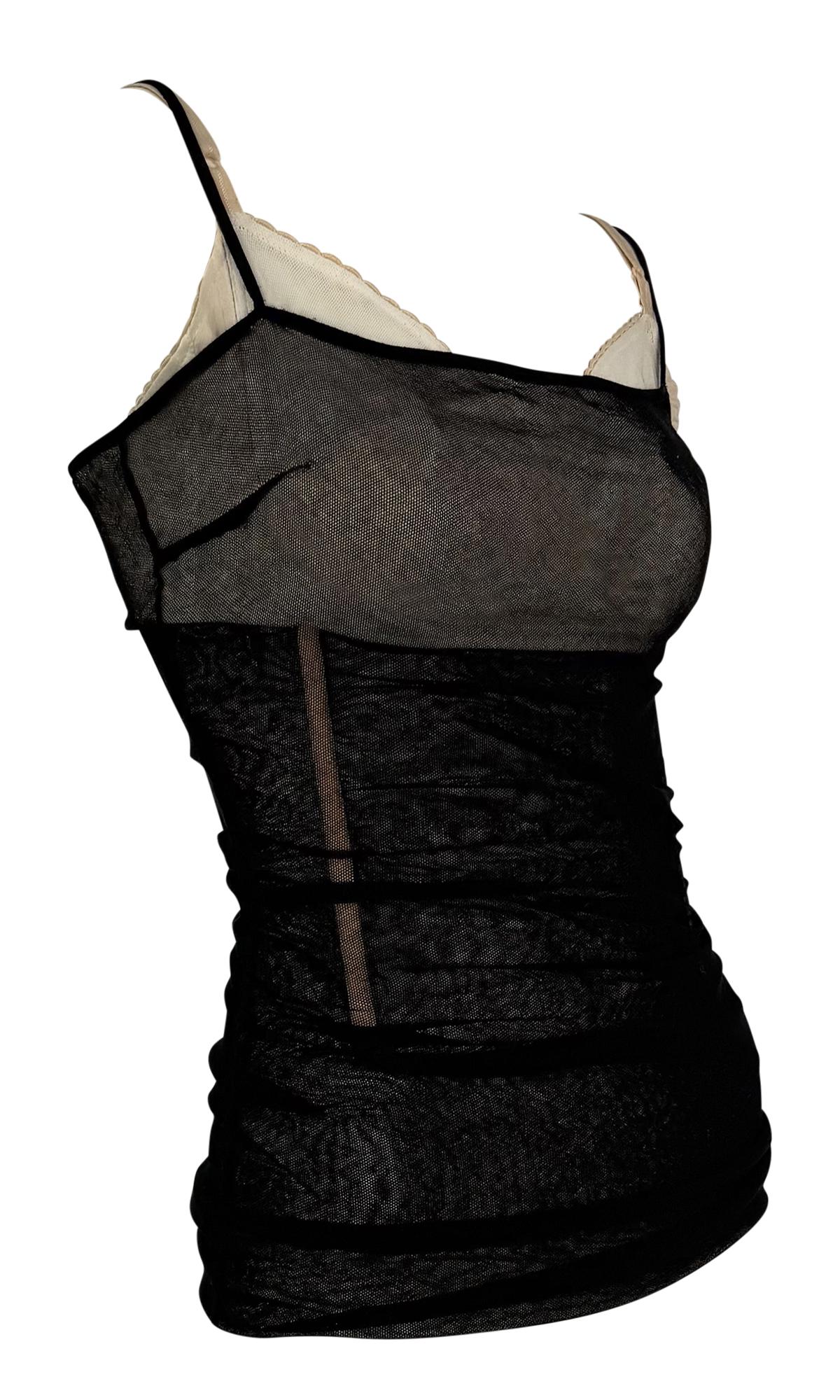 S/S 1998 Dolce & Gabbana Runway Sheer Black Mesh Beige Bustier Sleeveless Top For Sale 4