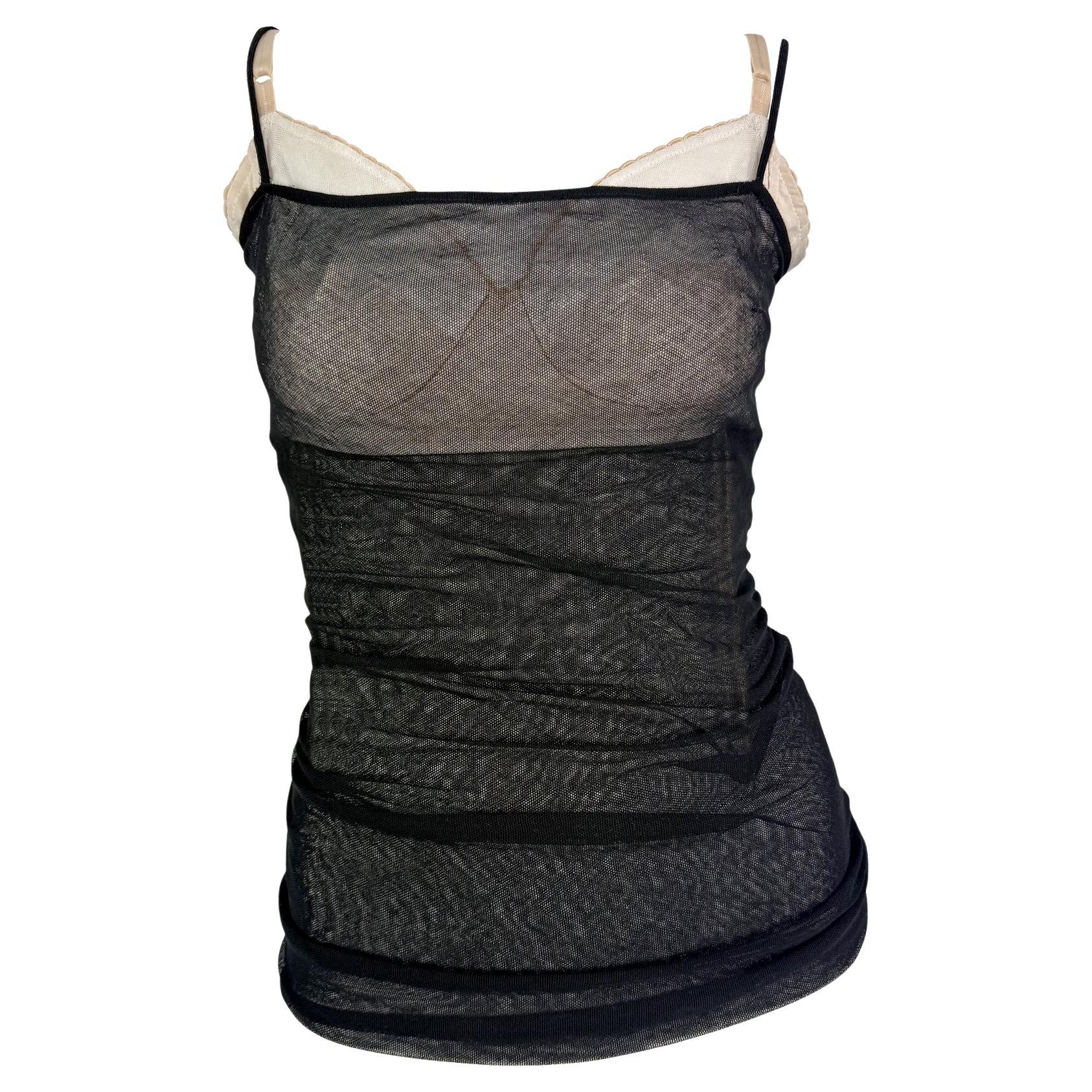 S/S 1998 Dolce & Gabbana Runway Sheer Black Mesh Beige Bustier Sleeveless Top For Sale
