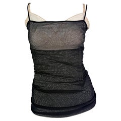 S/S 1998 Dolce & Gabbana Pasarela Malla negra transparente Top sin mangas Bustier beige