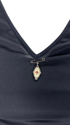 S/S 1998 Dolce & Gabbana Sheer Black Enamel Heart Safety-Pin Cami-Overlay Blouse