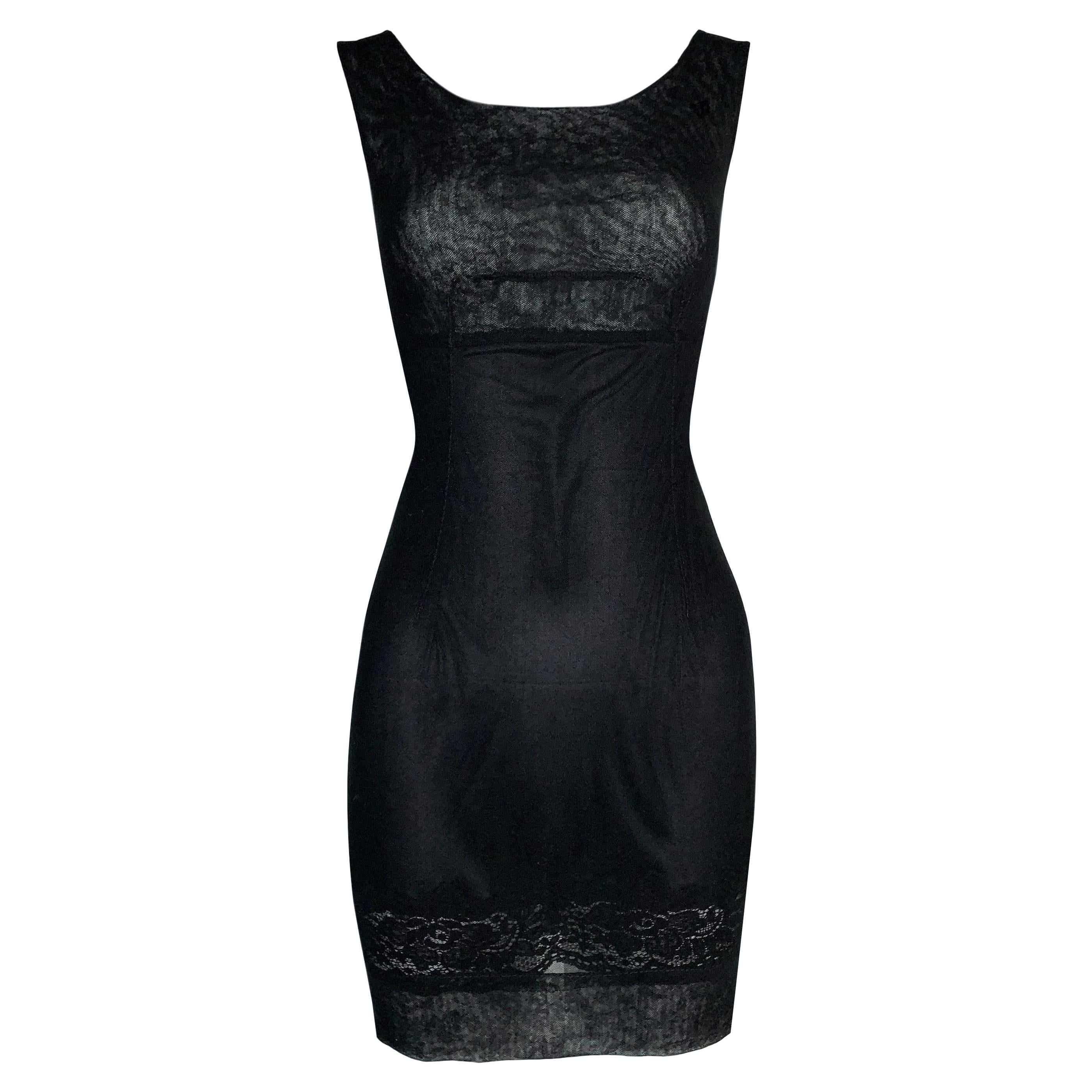 S/S 1998 Dolce & Gabbana Sheer Black Mesh Lace Mini Dress