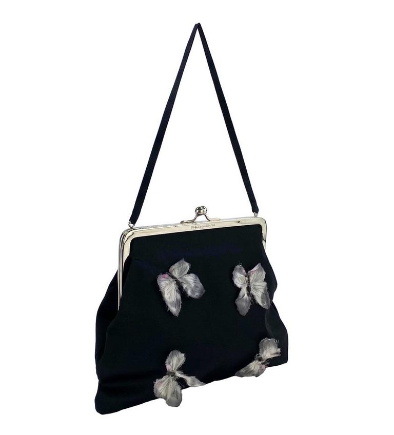 S/S 1998 Dolce & Gabbana Stromboli Collection Butterfly Kiss Lock Silk Bag In Good Condition For Sale In Philadelphia, PA