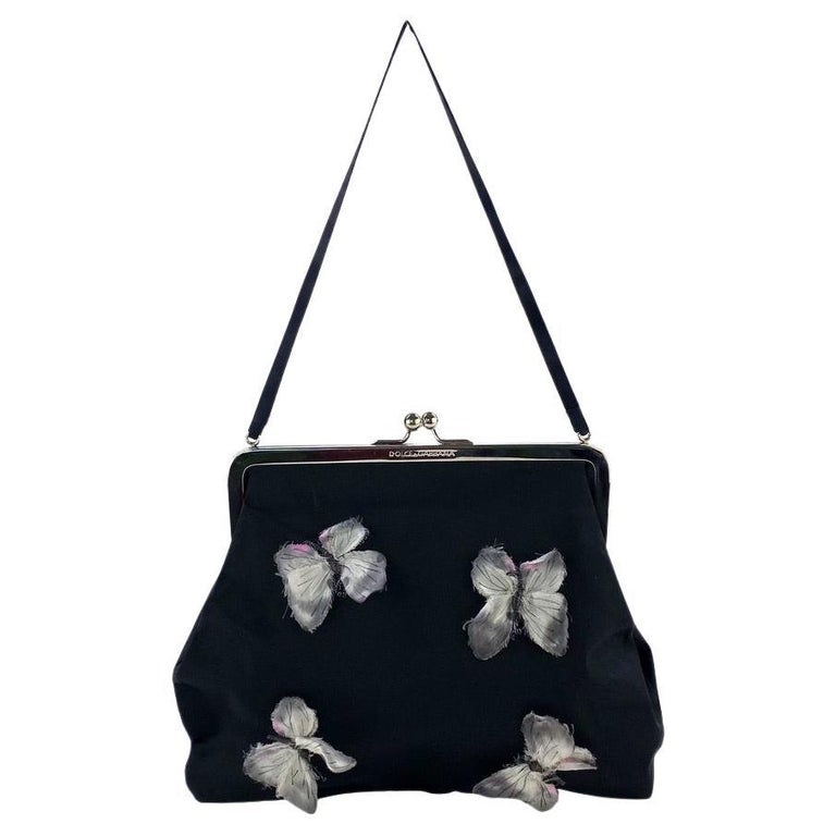 S/S 1998 Dolce & Gabbana Stromboli Collection Butterfly Kiss Lock Silk Bag For Sale
