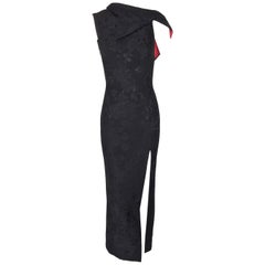 Vintage S/S 1998 Gianni Versace Black 
Red Chinoiserie Plunging High Slit Gown Dress