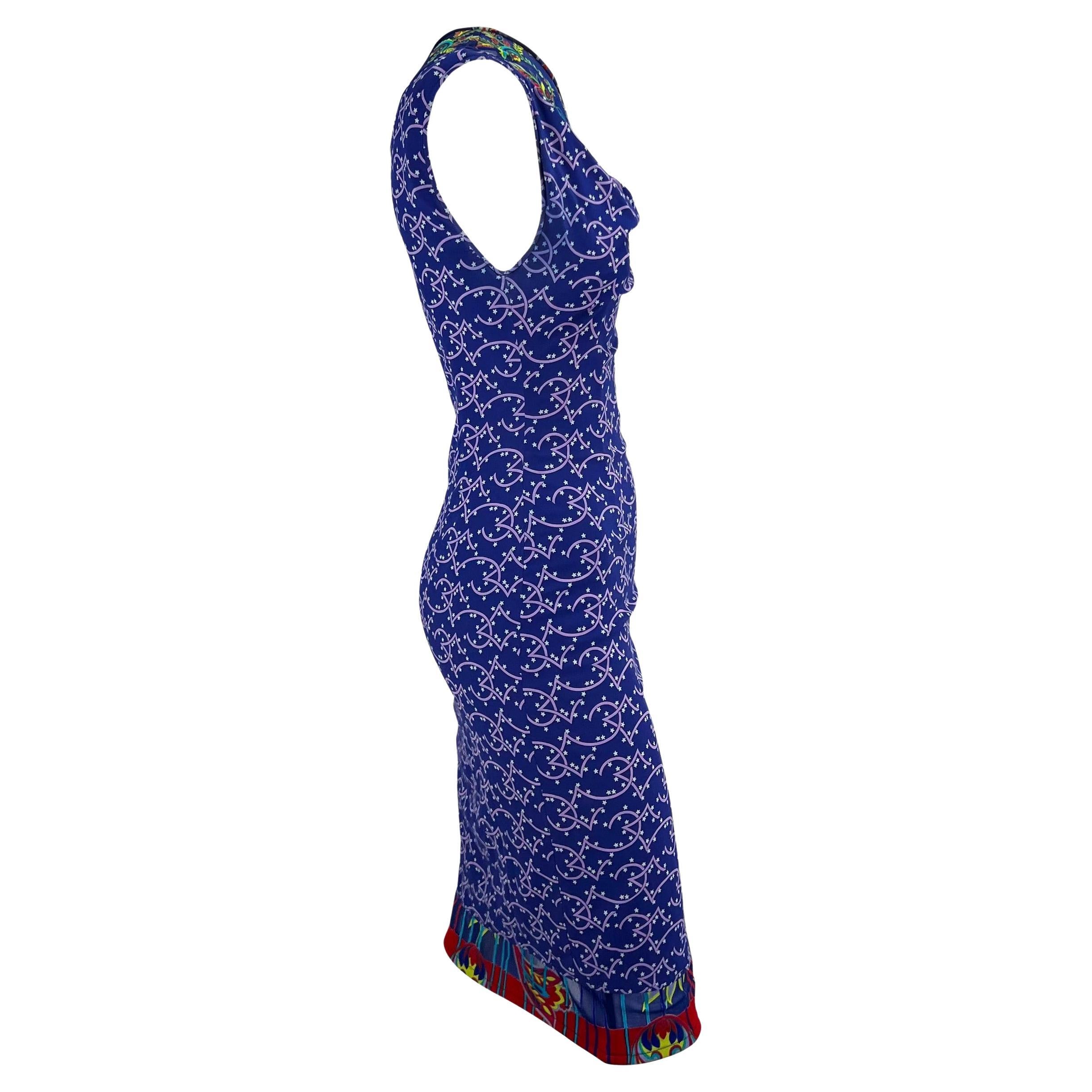 F/S 1998 Gianni Versace by Donatella Ad Asymmetrisches blau-lila durchsichtiges, durchsichtiges Kleid im Angebot 4