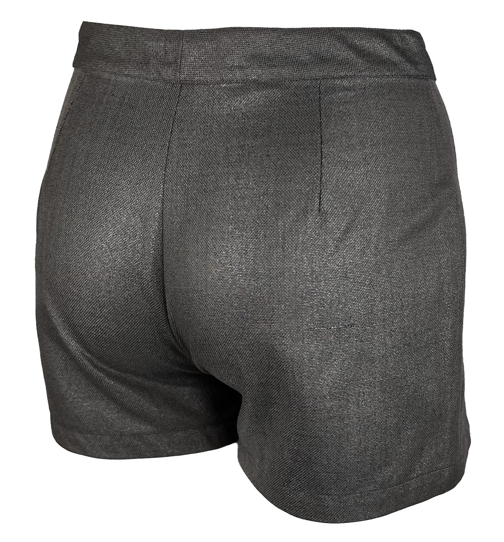 Women's S/S 1998 Gianni Versace by Donatella Grey Metallic Mini Short Shorts Hot Pants For Sale