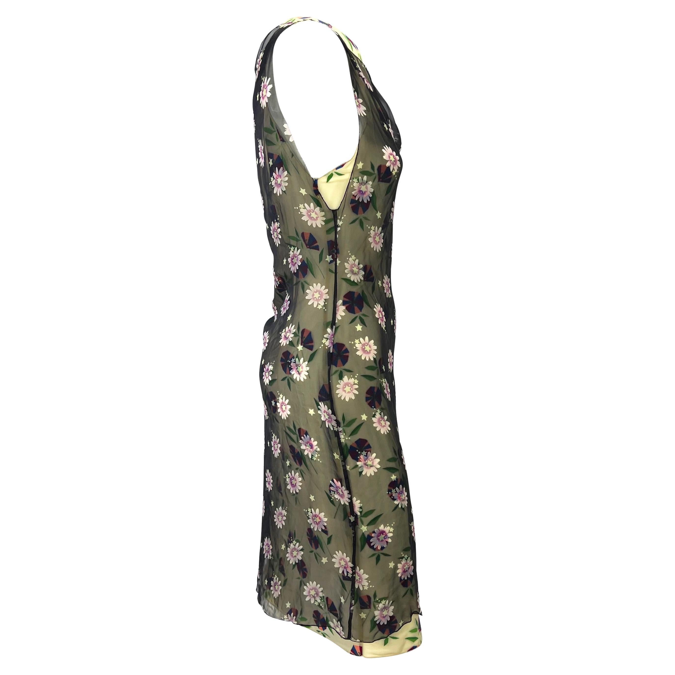 S/S 1998 Gianni Versace by Donatella Runway Sheer Floral Black Slip Dress 1