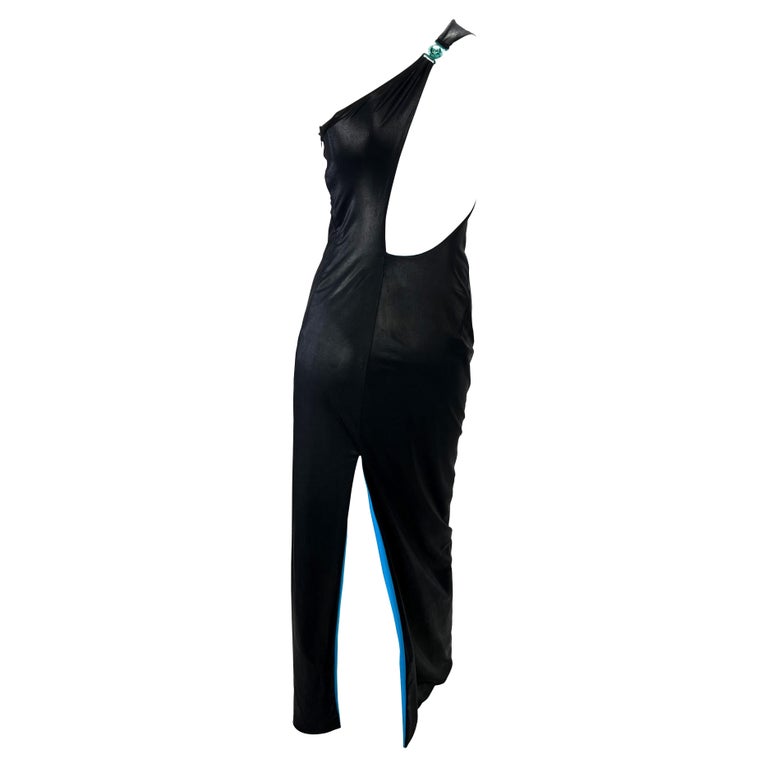 S/S 1998 Gianni Versace by Donatella Wet Look Black Electric Blue Stretch  Gown For Sale at 1stDibs | versace long dress style, donatella versace  1998, gianni versace donatella dress