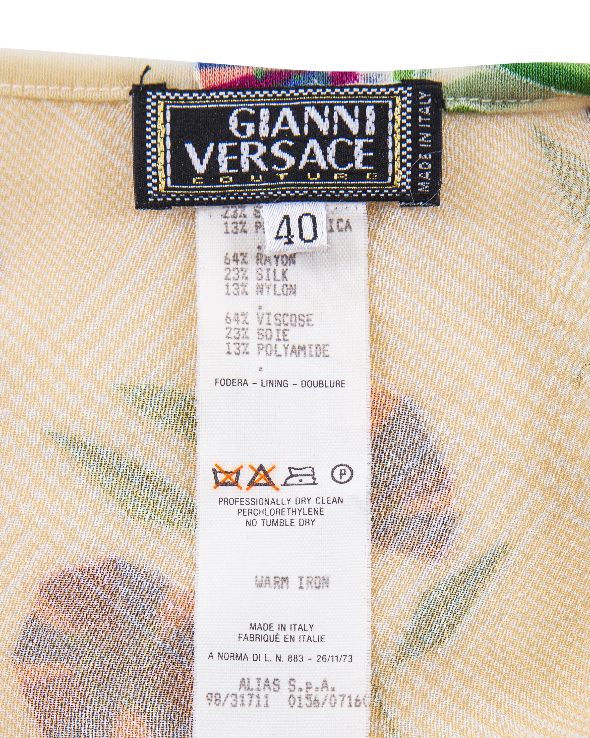 S/S 1998 Gianni Versace Cap Sleeve Geometric Floral Dress 4