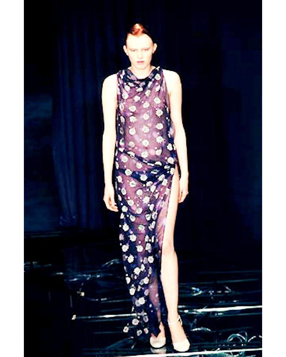 S/S 1998 Gianni Versace Medusa Purple Embroidered Silk Cutout Evening Gown 1