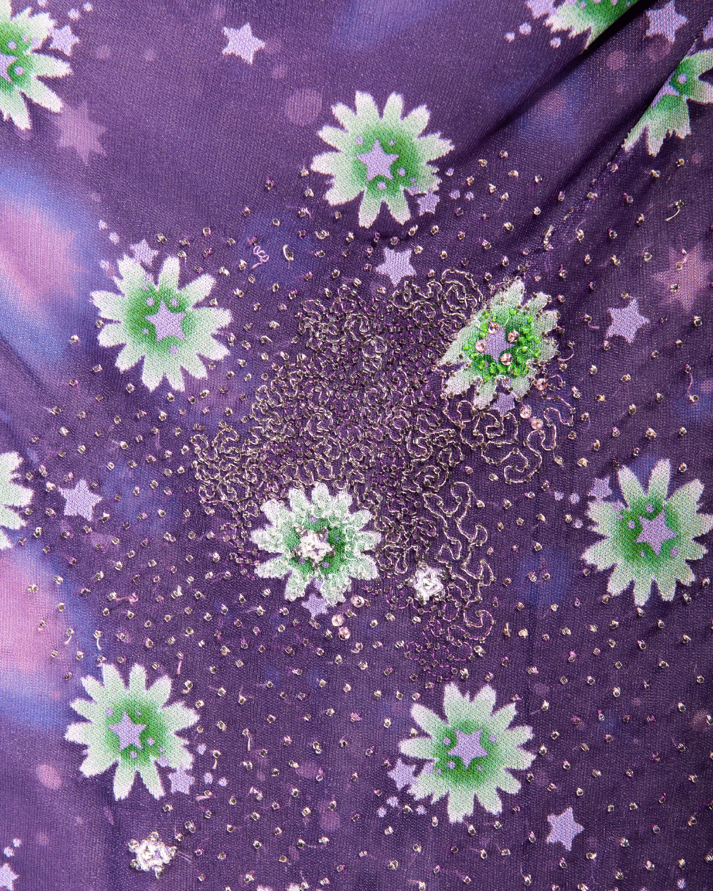 S/S 1998 Gianni Versace Medusa Purple Embroidered Silk Cutout Evening Gown 4
