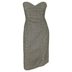 S/S 1998 Gianni Versace Runway Ad Grey Houndstooth Strapless Corset Mini Dress