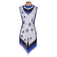 Retro S/S 1998 Givenchy by Alexander McQueen Sheer Embellished Star Fringe Mini Dress