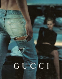Gucci by Tom Ford, collezione primavera/estate 1998 – Jeans in denim di cotone con lavaggio chiaro e strass, taglia 42IT