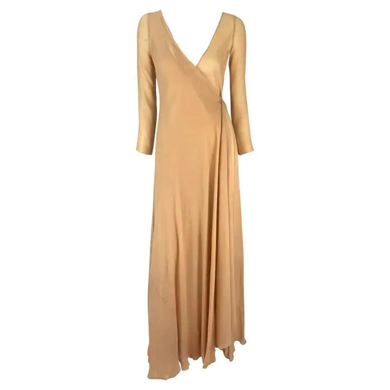 S/S 1998 Gucci by Tom Ford Bata de muestra beige con transparencias hasta el suelo en venta