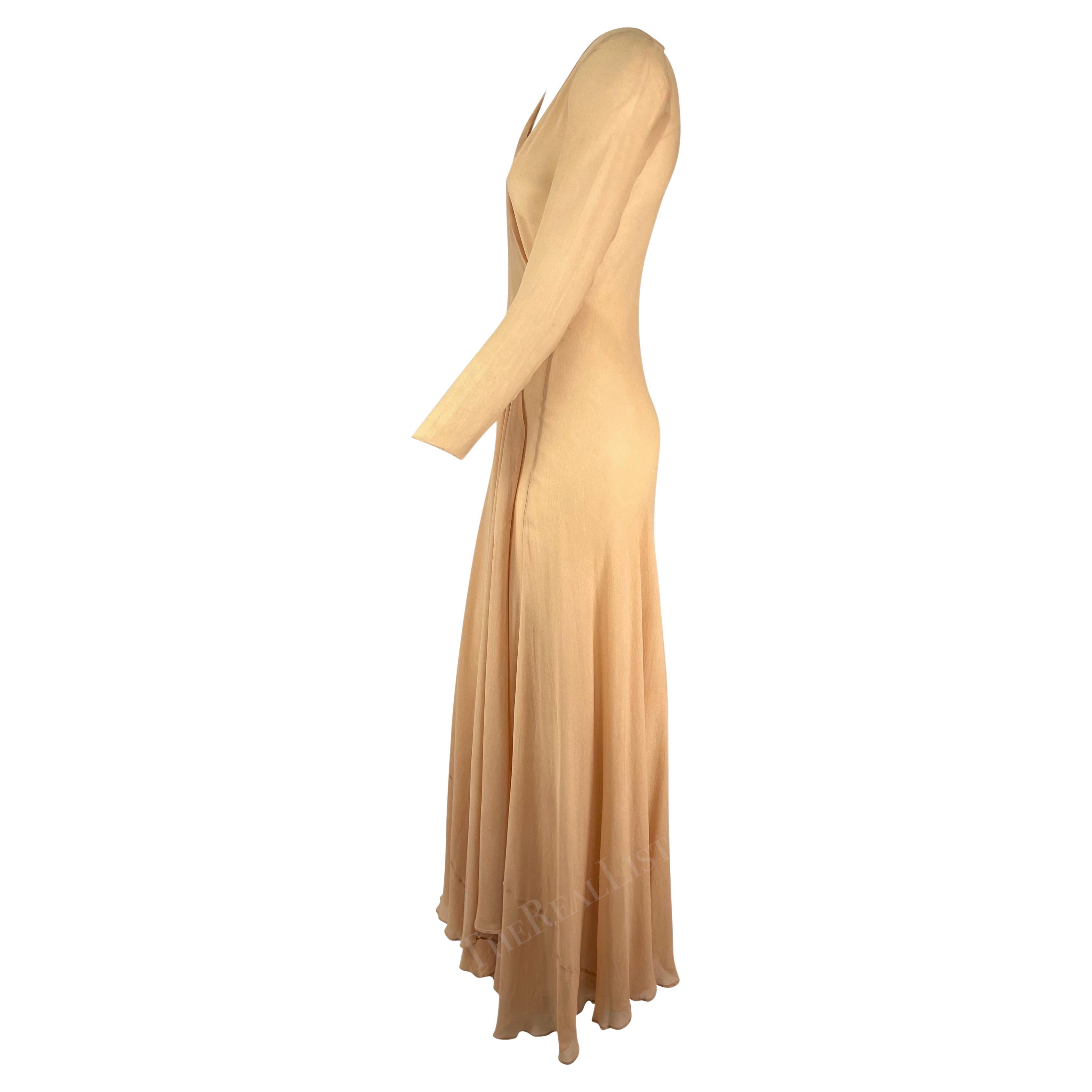 S/S 1998 Gucci by Tom Ford Beige Sheer Wrap Floor Length Sample Gown  In Excellent Condition For Sale In West Hollywood, CA