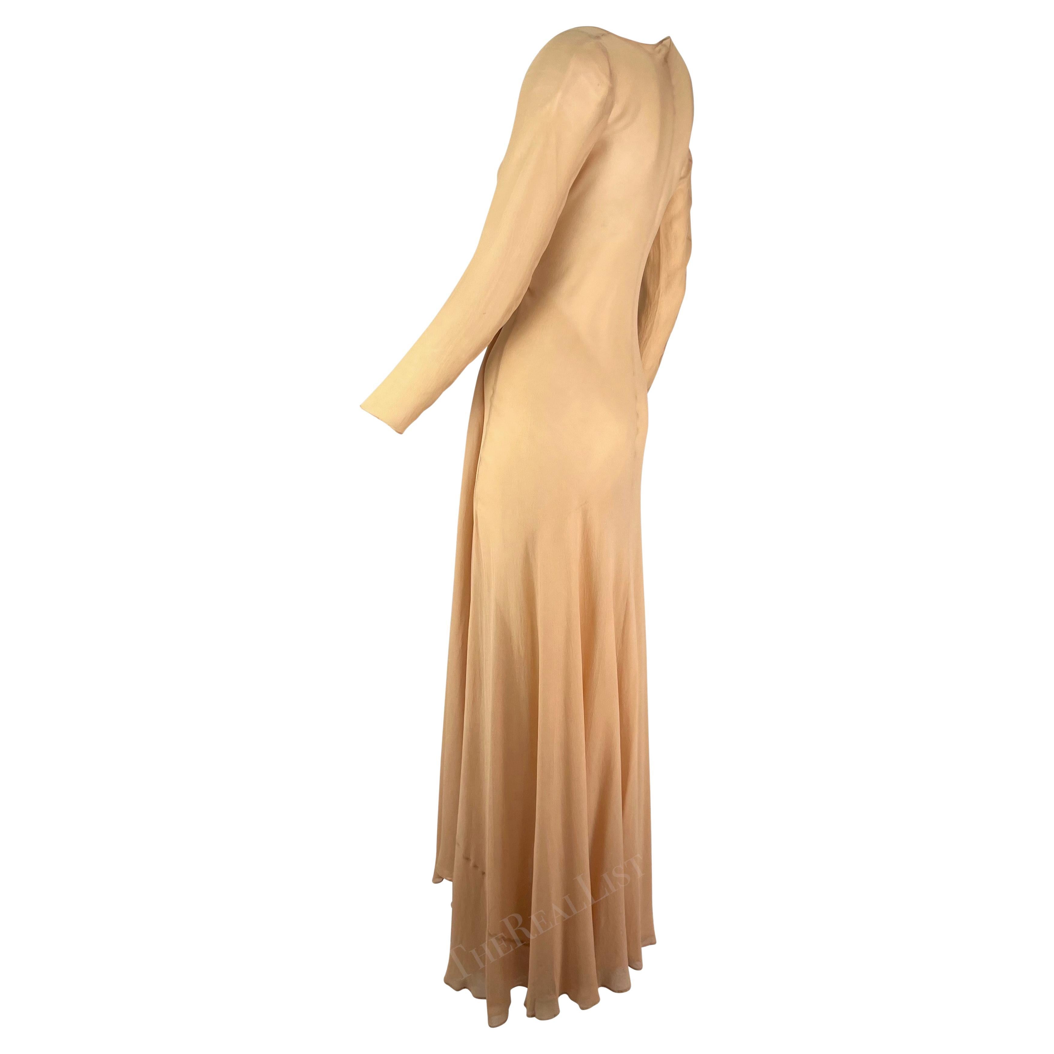 Women's S/S 1998 Gucci by Tom Ford Beige Sheer Wrap Floor Length Sample Gown  For Sale